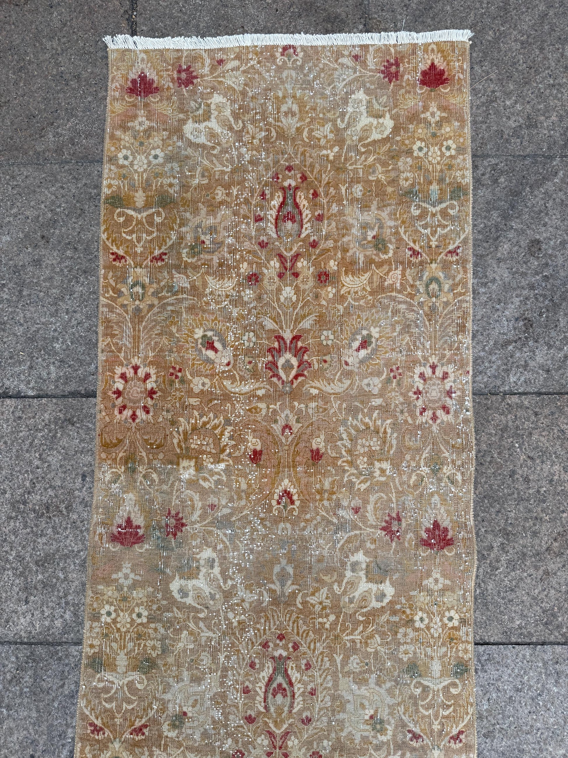2'1"x9'6" feet Vintage Anatolian Wool Runner Rug,Geometric Decoritive Beige Rug ,564