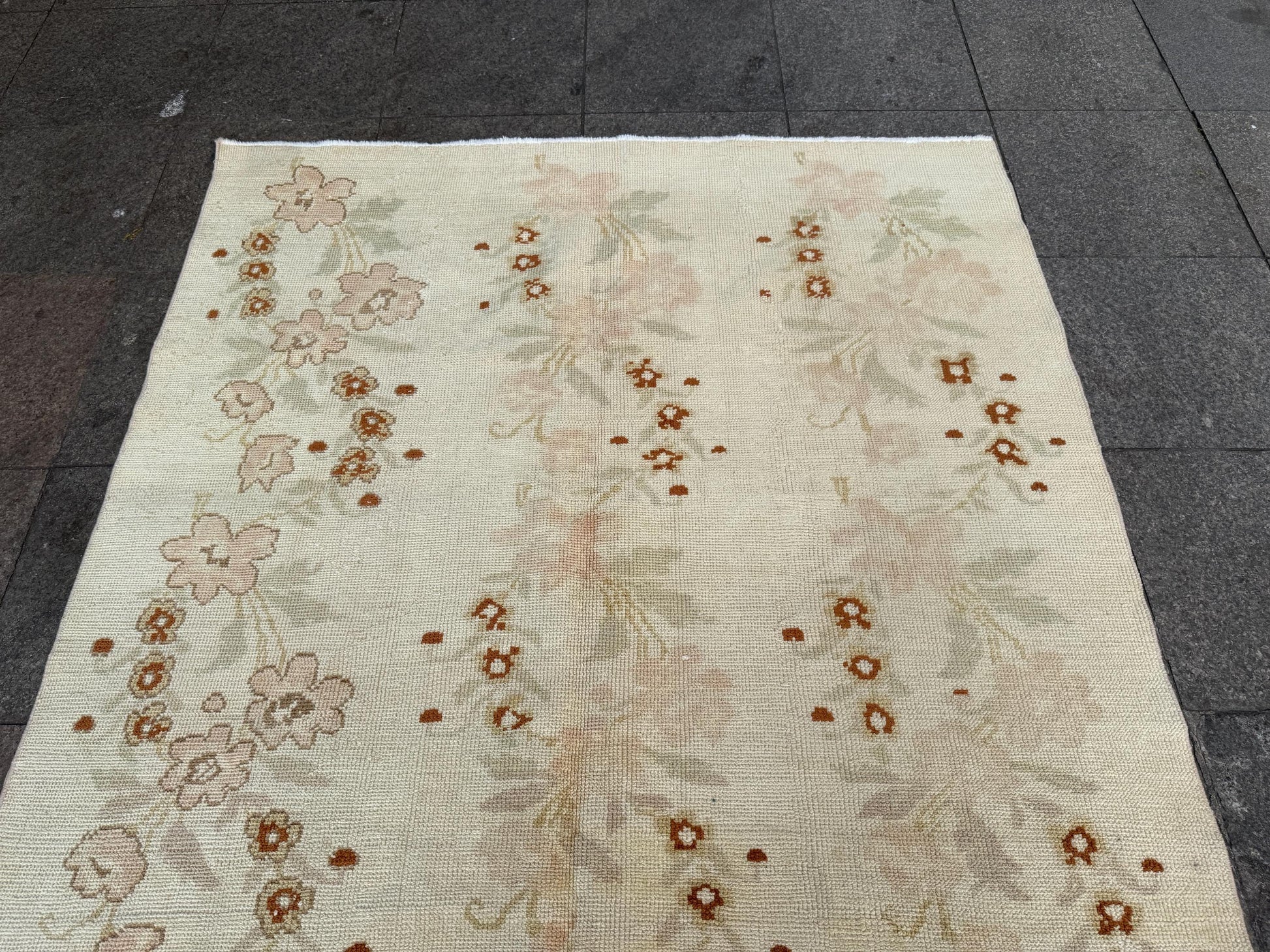 5'x9' feet Vintage Turkish Anatolian Rug,Beige Color Floral Rug,426