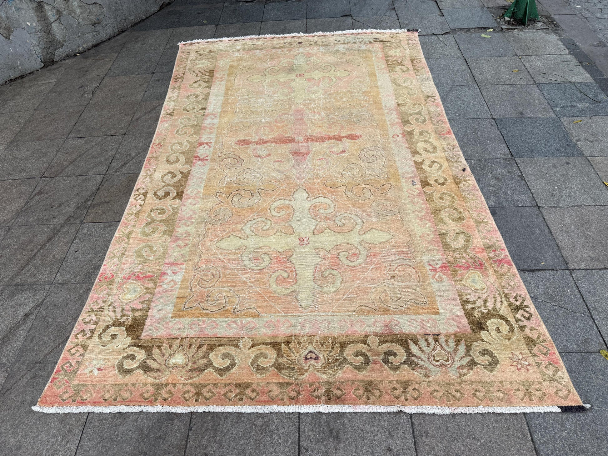 6'5"x10'3" feet Vintage Turkish Anatolian Rug,Orange Color Geometric Rug,92