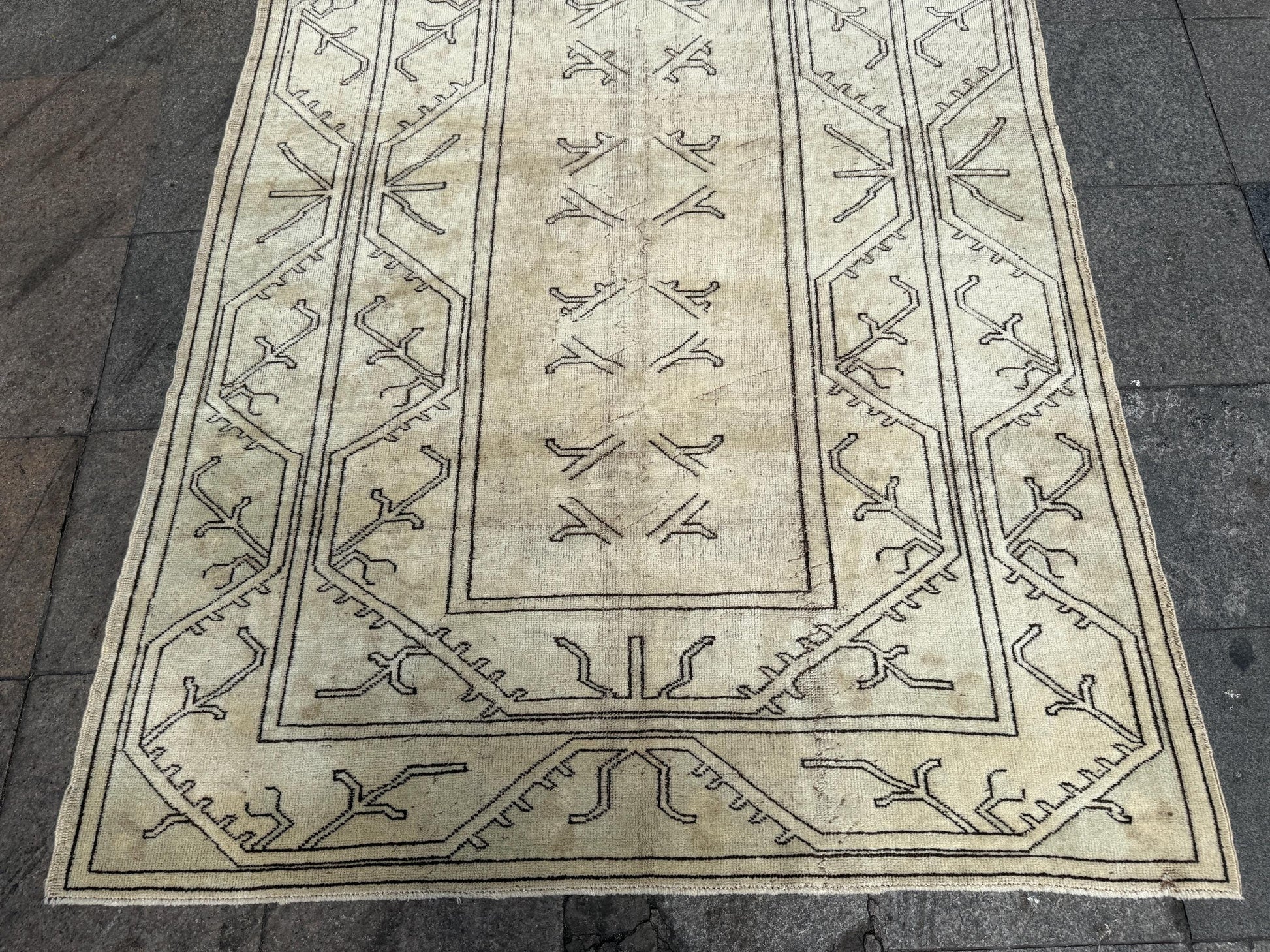 5'3"x8'5" feet Vintage Anatolian Wool Rug,Geometric Decoritive Beige Rug ,296