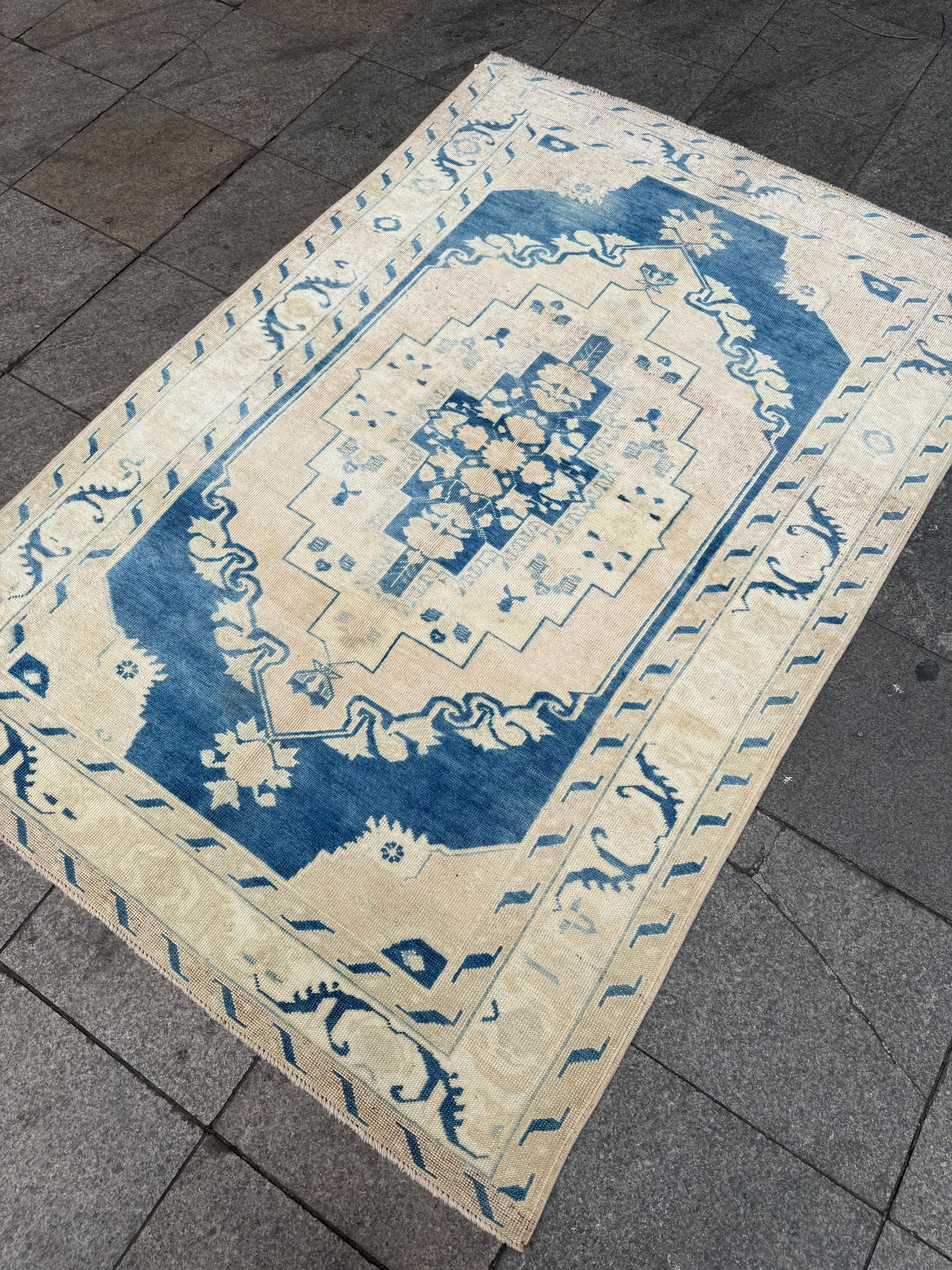 4'8"x6'10" feet Vintage Turkish Anatolian Rug,Blue Color Rug,410