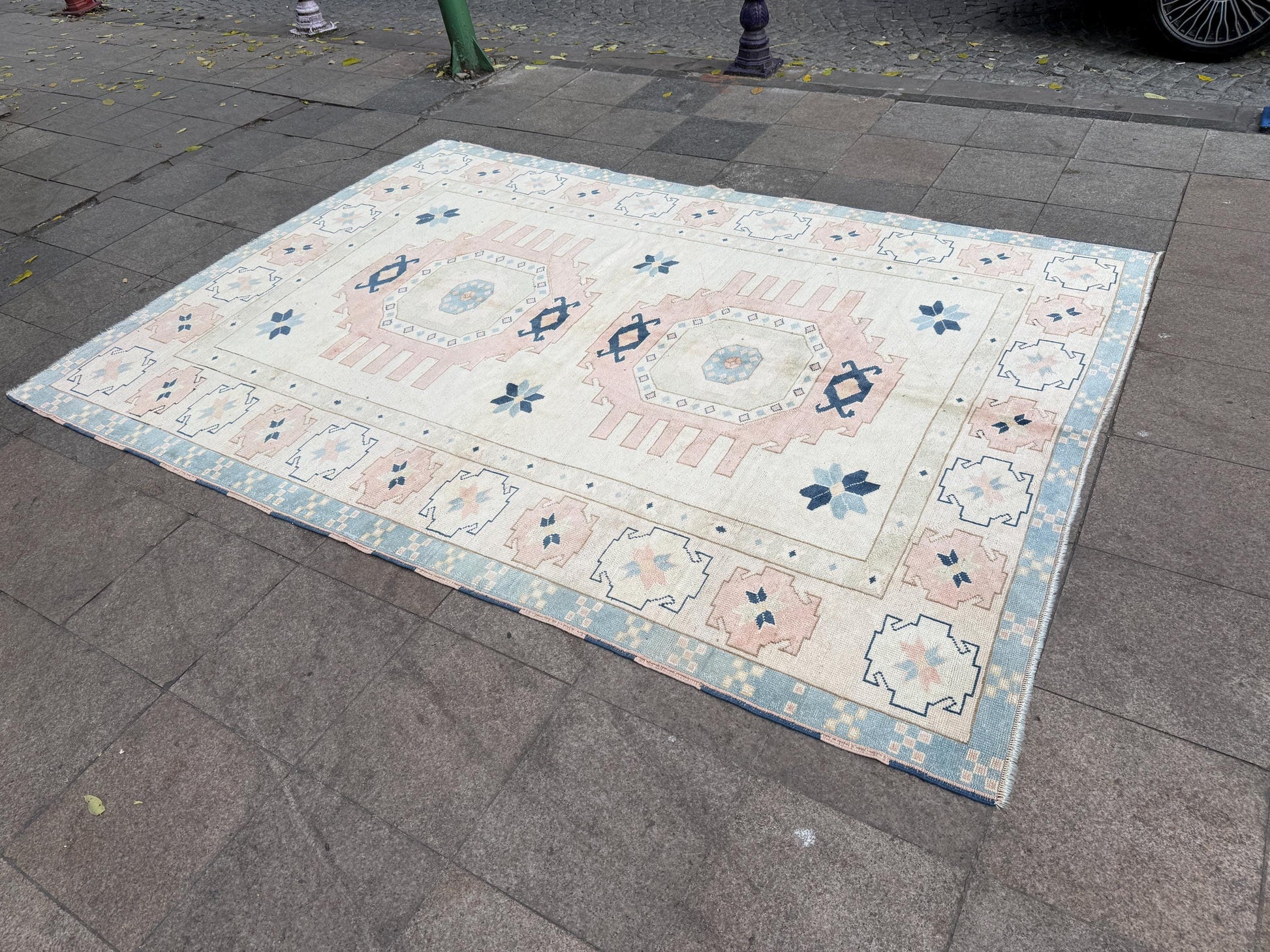 7'x10' feet Vintage Turkish Anatolian Rug,Beige Color Geometric Rug,370