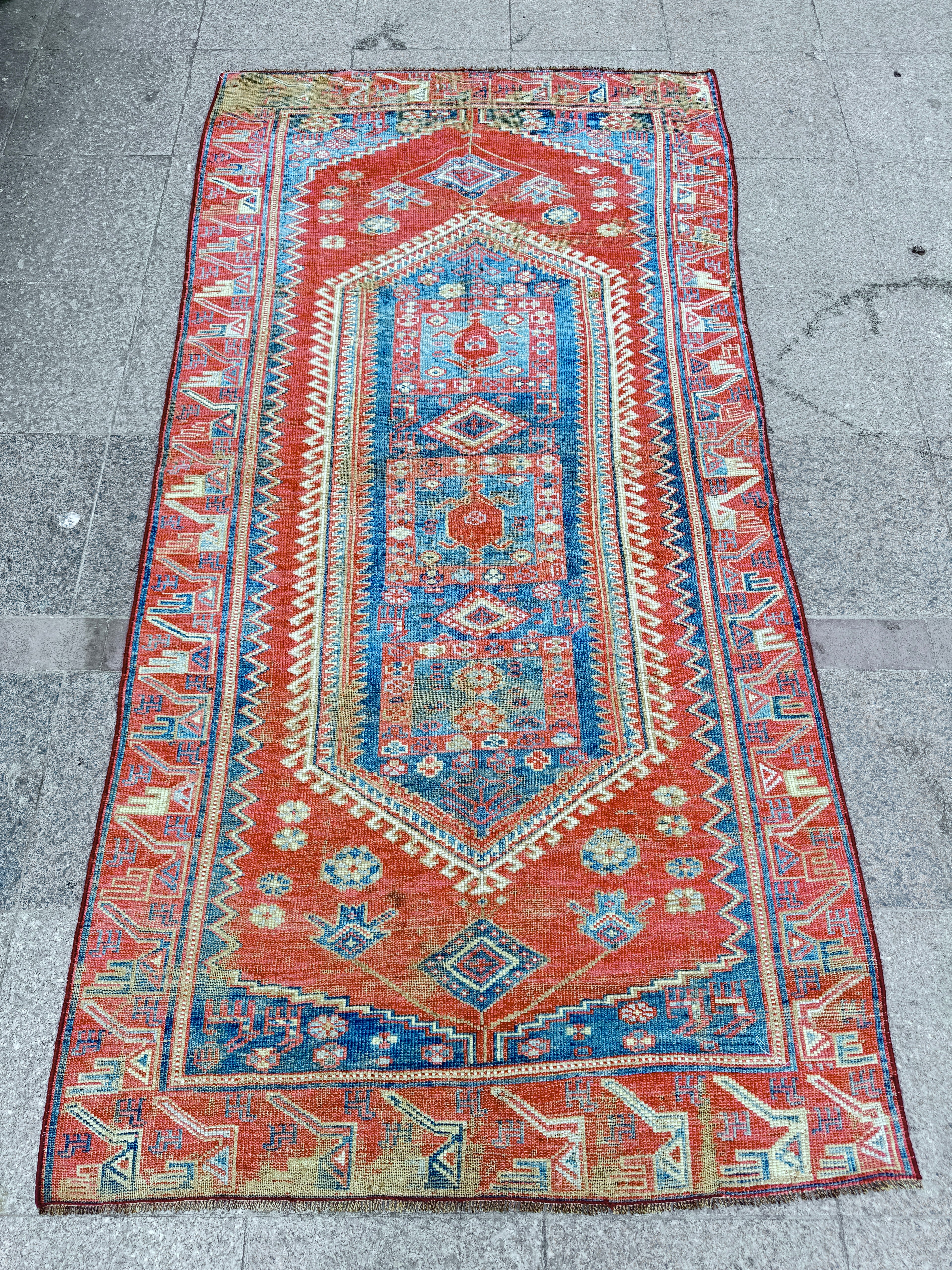 4'x 8' feet  Vintage Turkish Anatolian Rug,Brick Color Rug,201