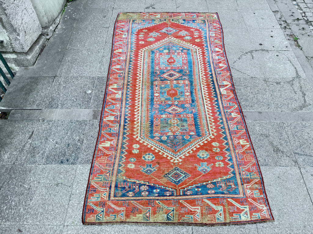 4'x 8' feet  Vintage Turkish Anatolian Rug,Brick Color Rug,201