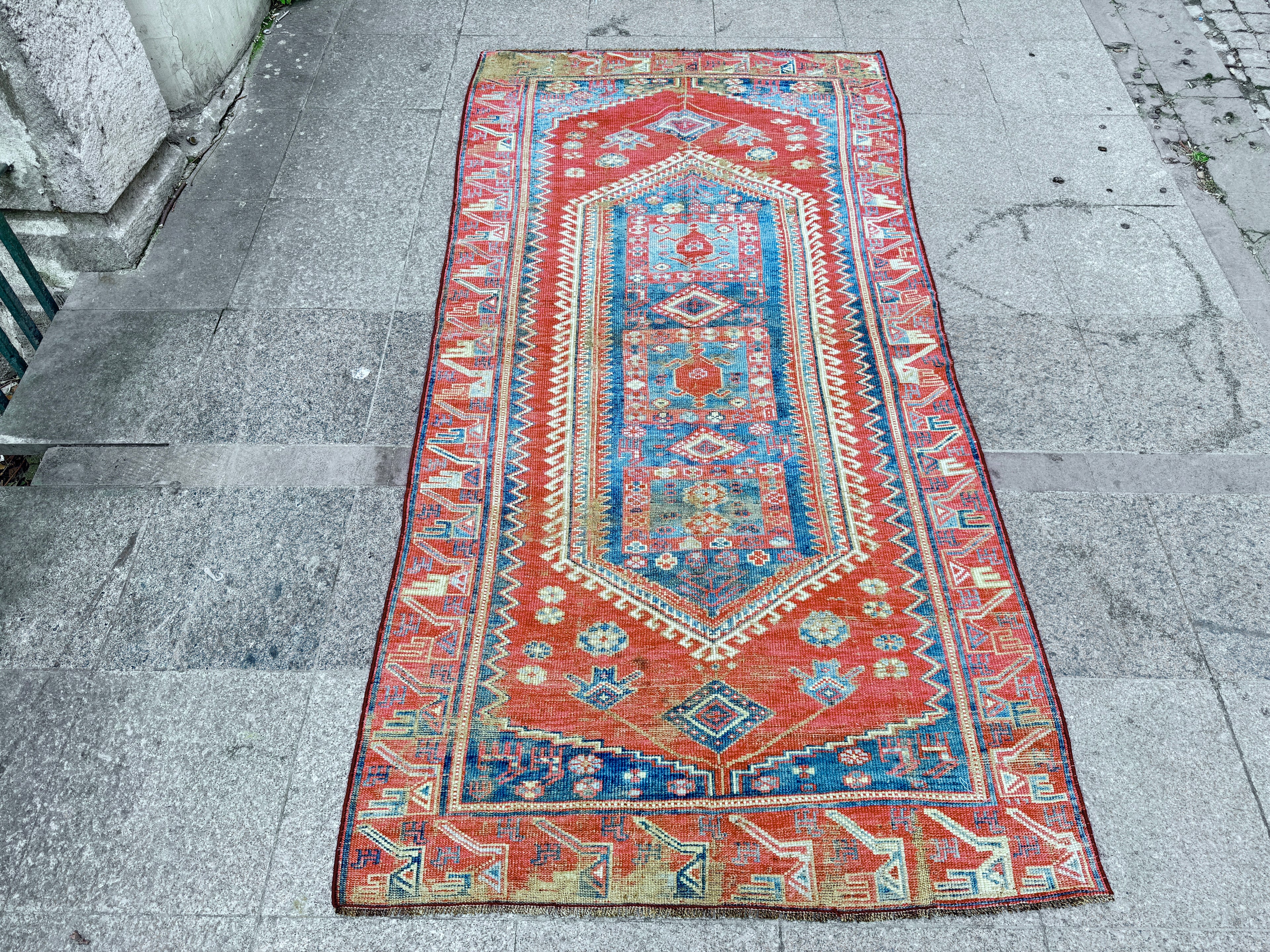 4'x 8' feet  Vintage Turkish Anatolian Rug,Brick Color Rug,201