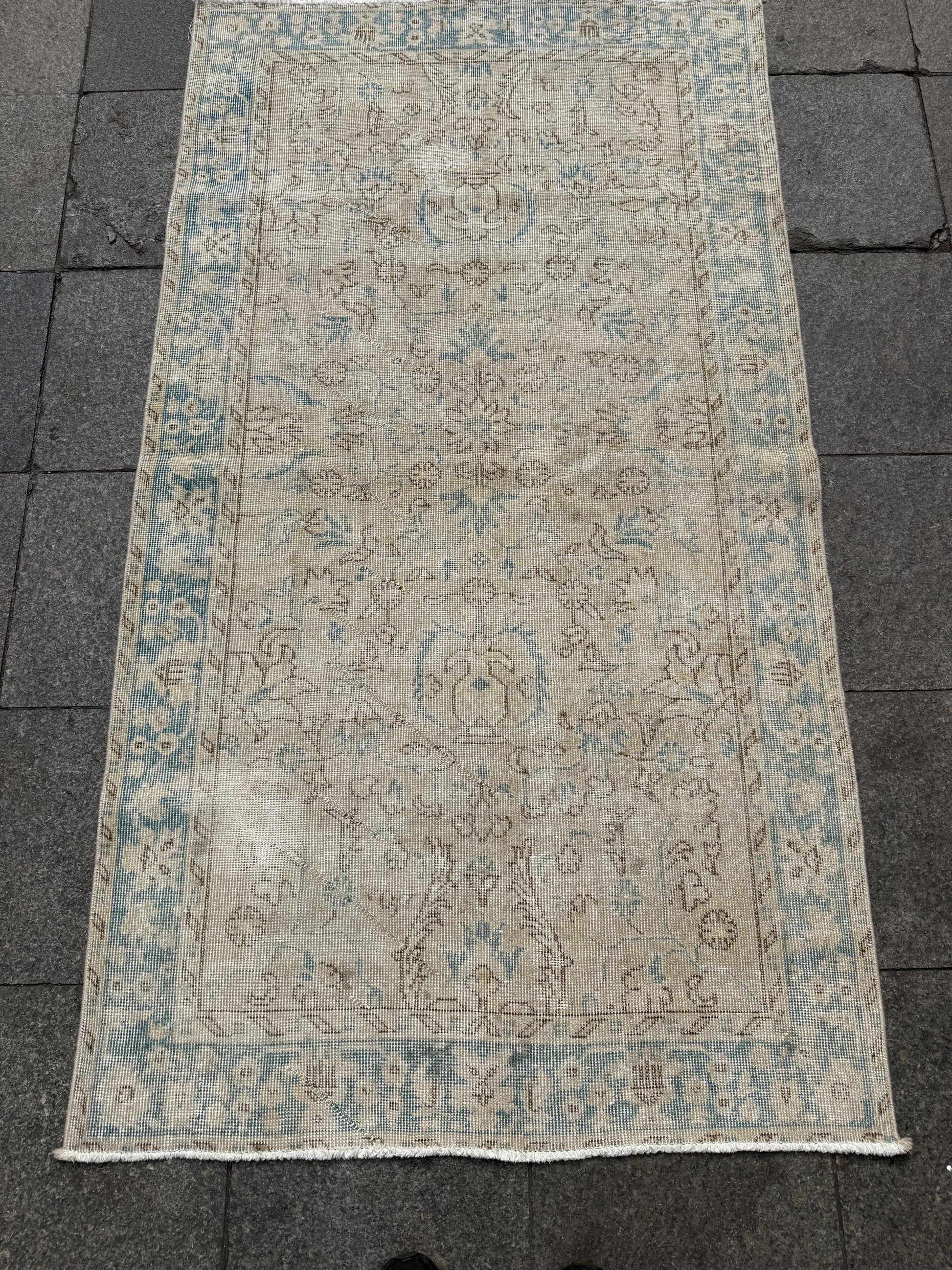 3'8"x6'8" feet Vintage Turkish Anatolian Rug,beige Floral Rug,344