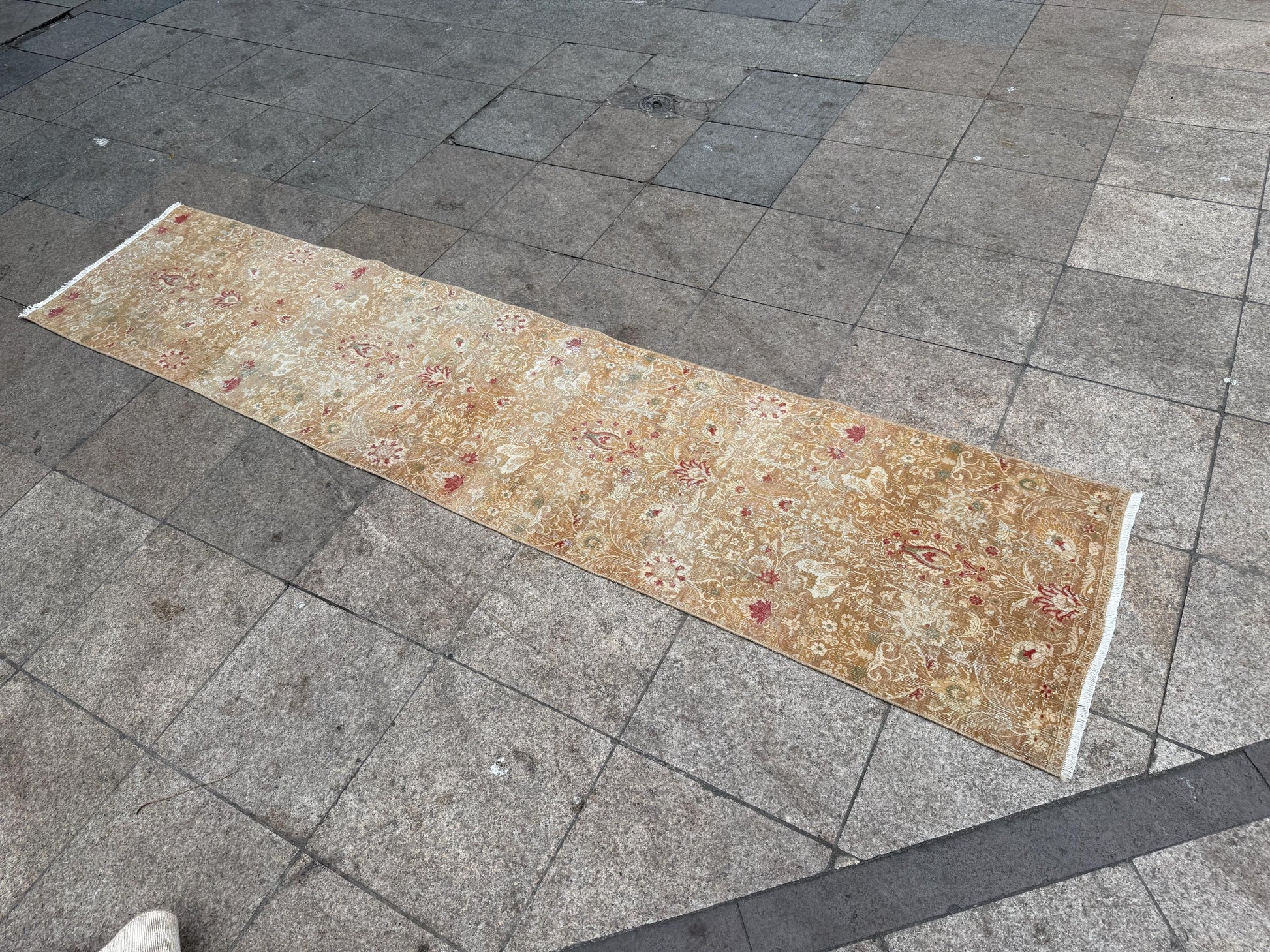 2'1"x9'6" feet Vintage Anatolian Wool Runner Rug,Geometric Decoritive Beige Rug ,564