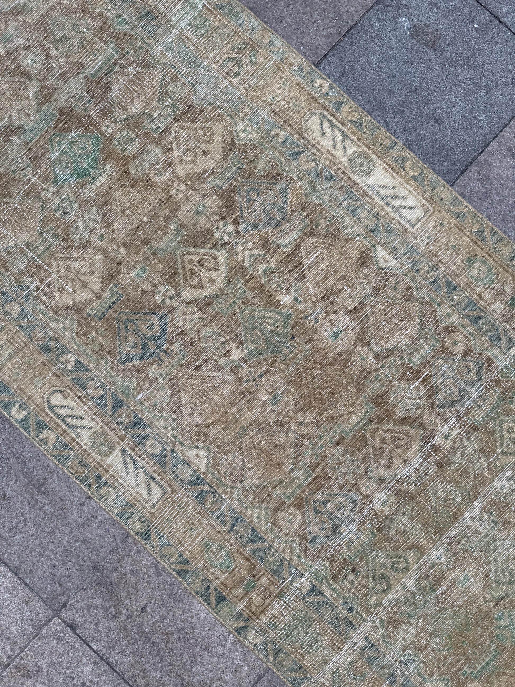 3'4"x15'7" feet Vintage Anatolian Wool Runner Rug,Floral Natural Color Rug ,61