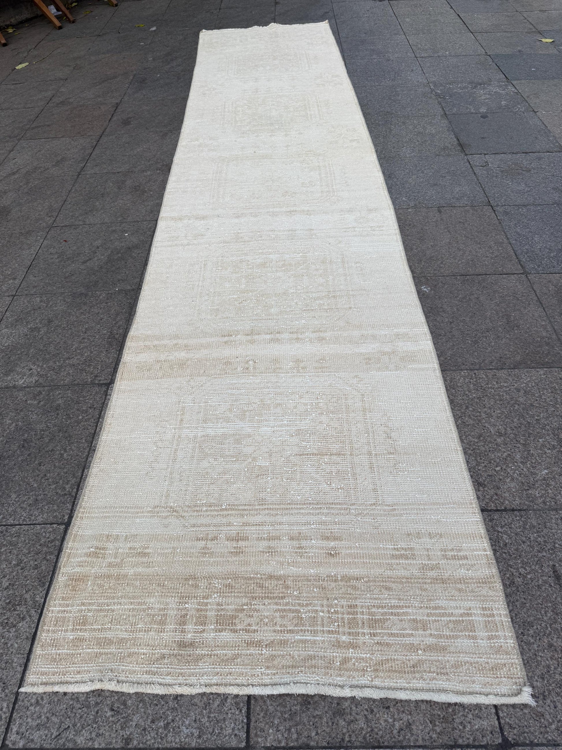 2'10"x12'7" feet Vintage Anatolian Wool Runner Rug,Floral Decoritive Beige Rug ,277