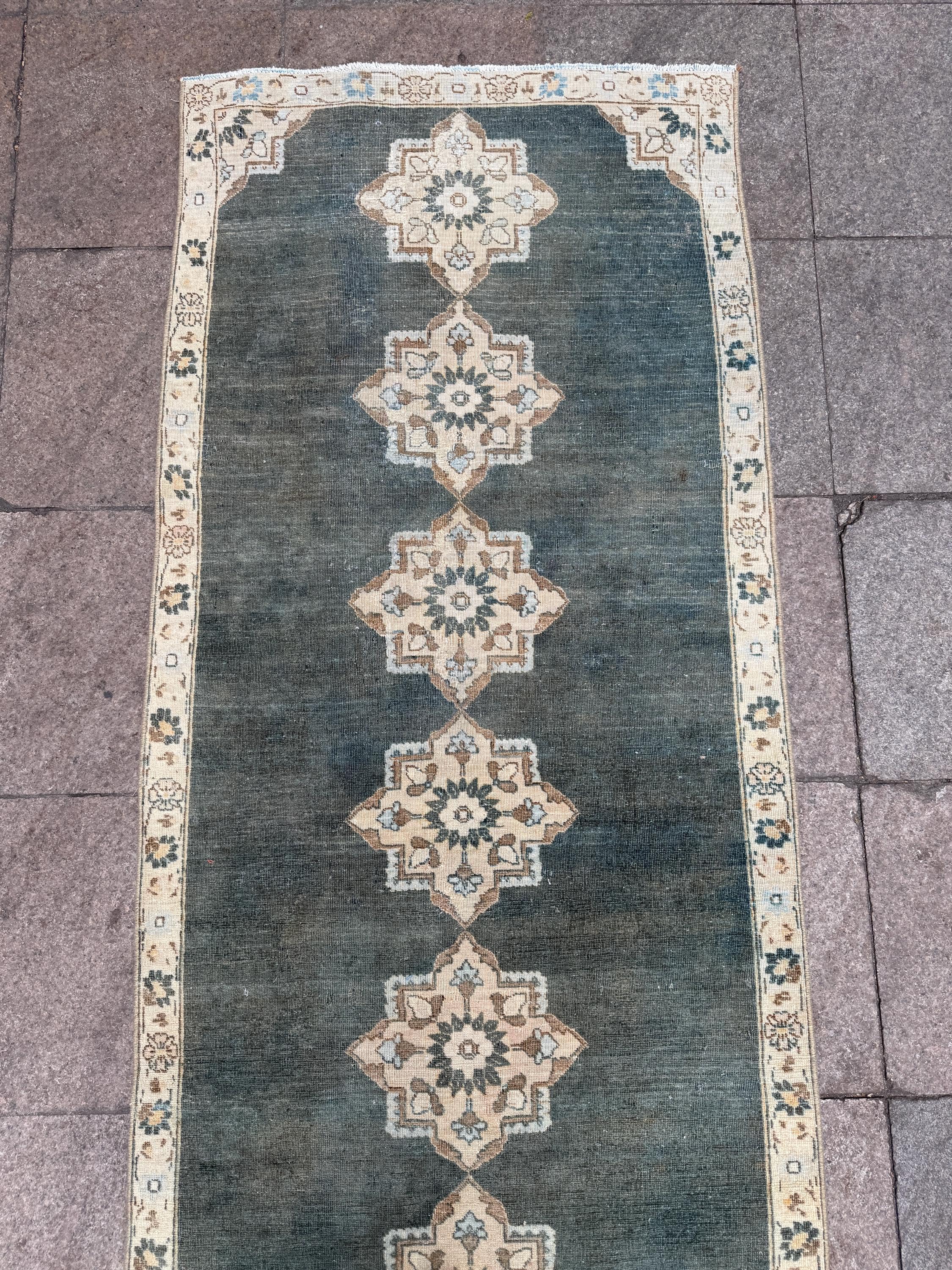 3'x9'5" feet Vintage Anatolian Wool Runner Rug,Geometric Decoritive Blue Rug ,27