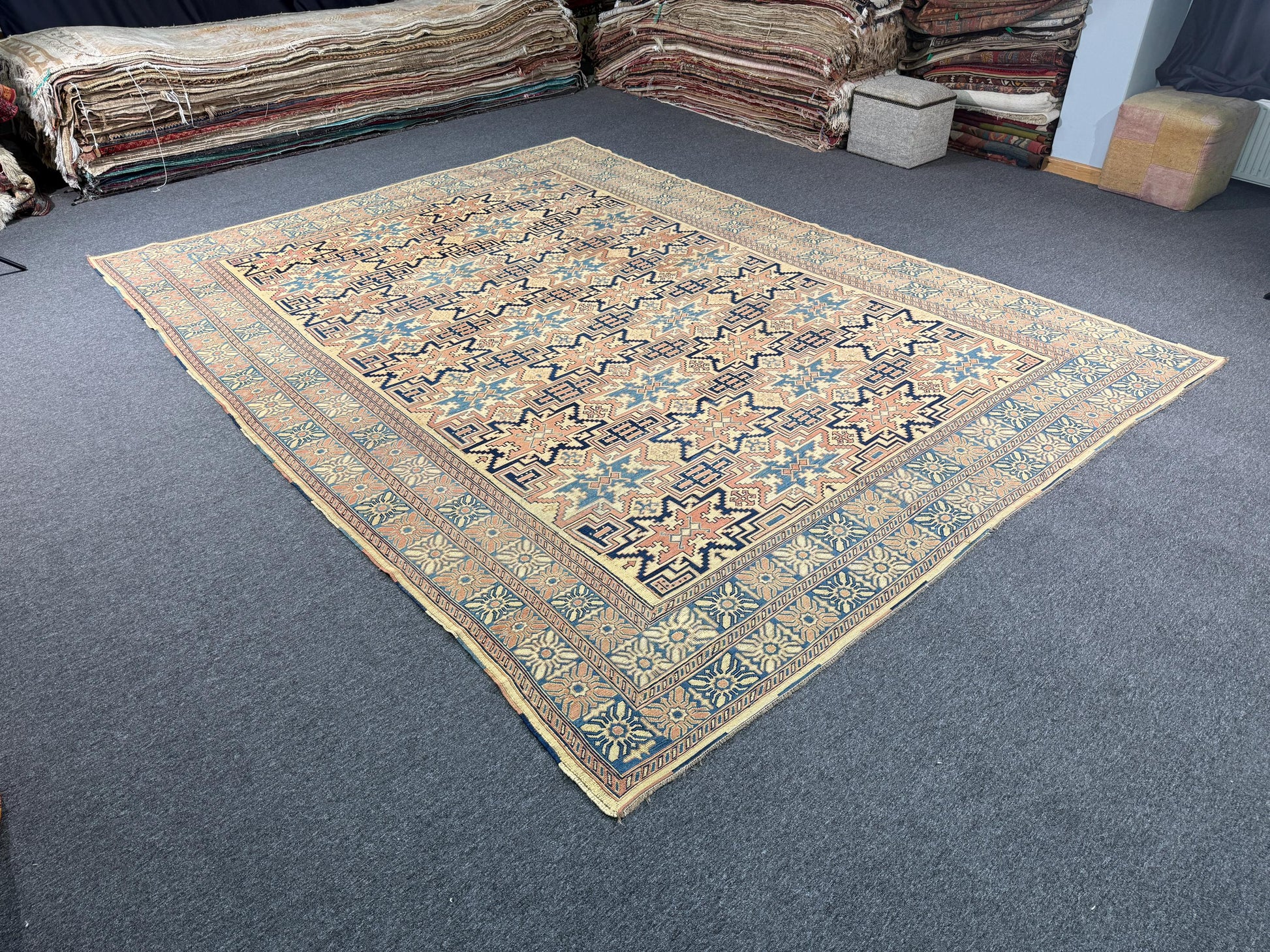 9'6"x12'10" feet Vintage Turkish Anatolian Sumaq Rug,Beige Color Rug,574