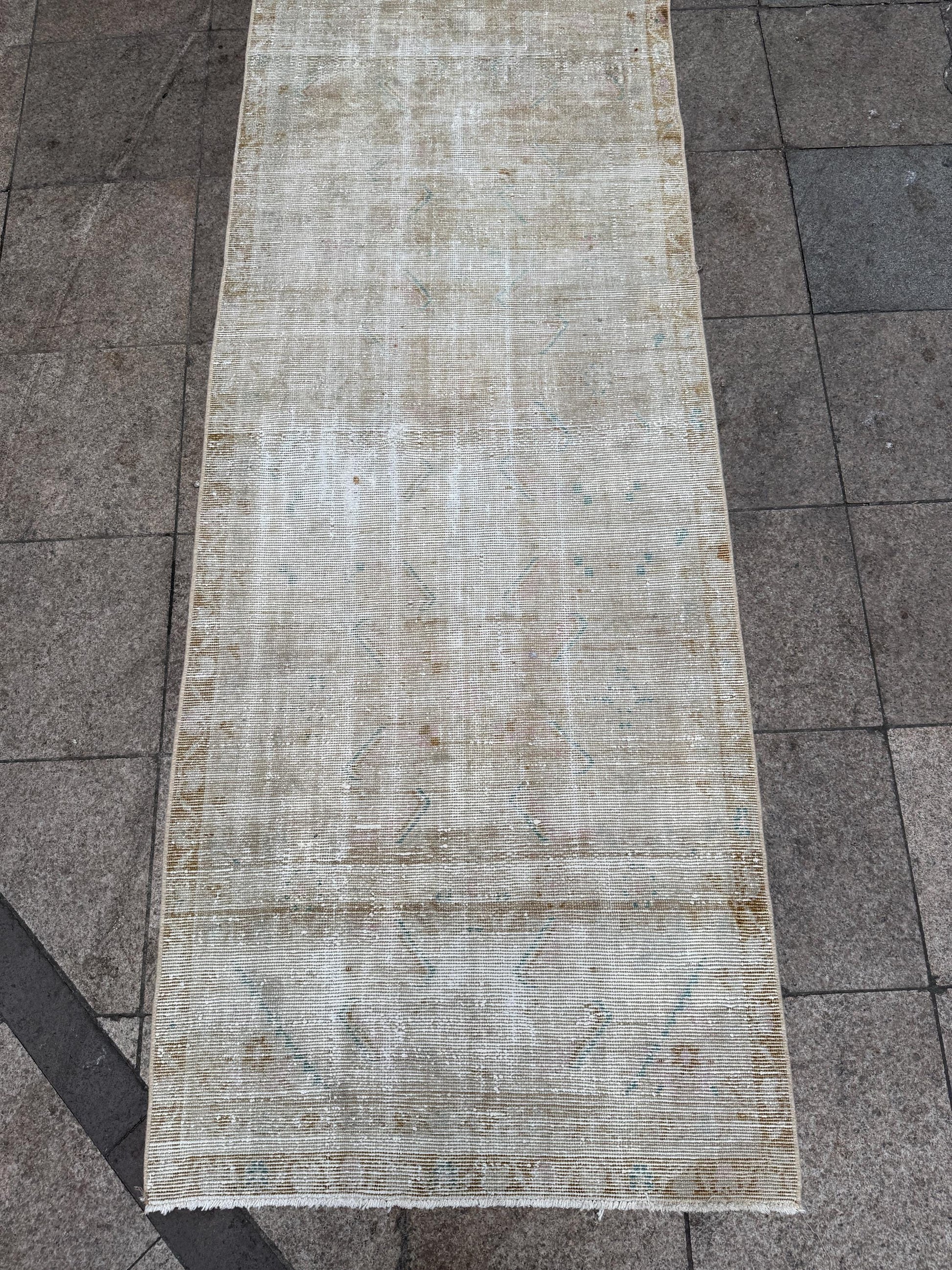 3'1"x10'9" feet Vintage Anatolian Wool Runner Rug,Floral Decoritive Beige Runner ,126