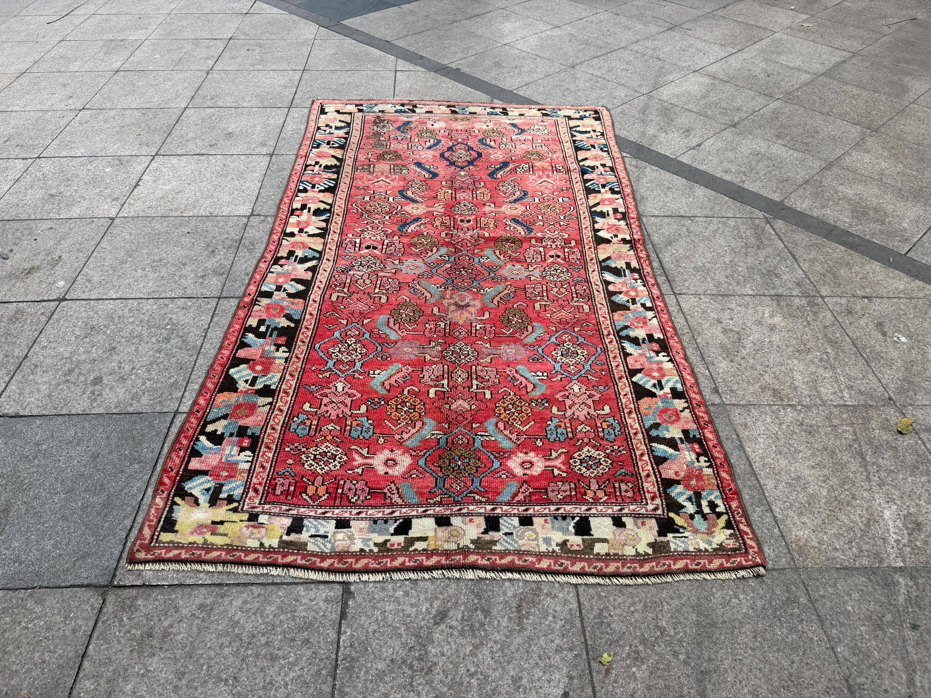 3'8"x6'10" feet Vintage Turkish Anatolian Rug,Brick Color Rug,142