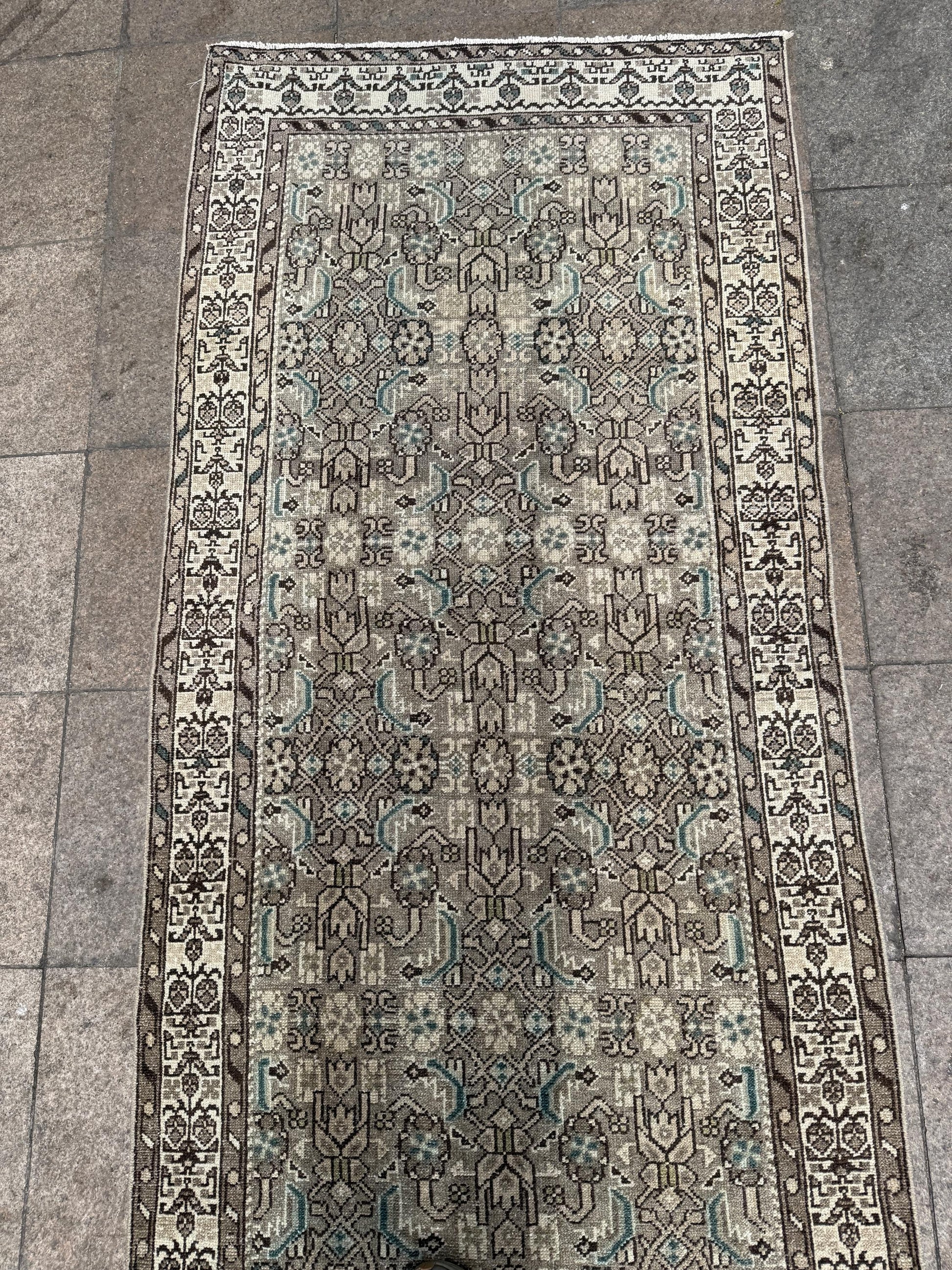 3'6"x14'1" feet Vintage Anatolian Wool Runner Rug,Floral Natural Color Rug ,08