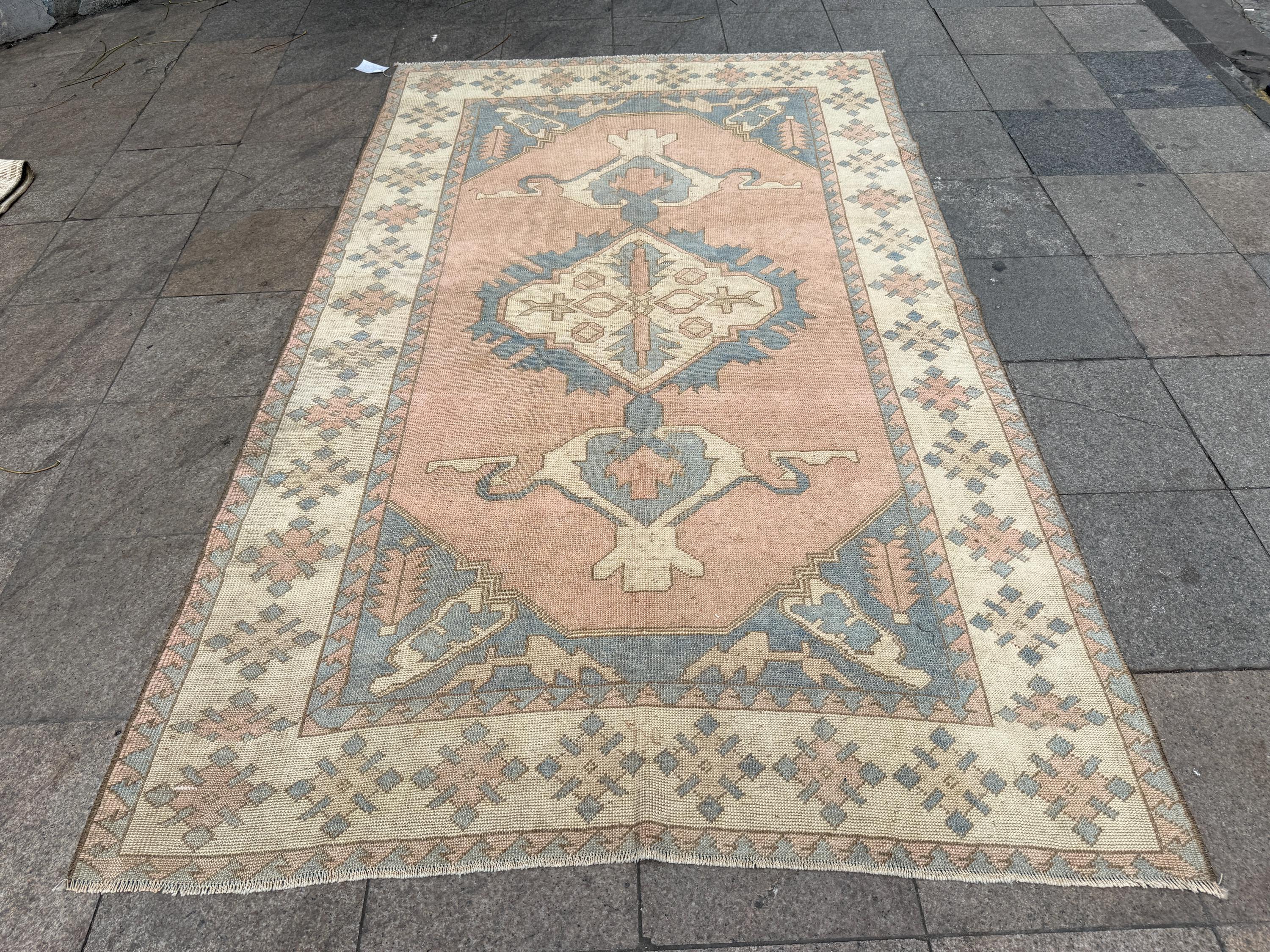 5'7"x9'3" feet Vintage Turkish Anatolian Rug,Pink Color Rug,585