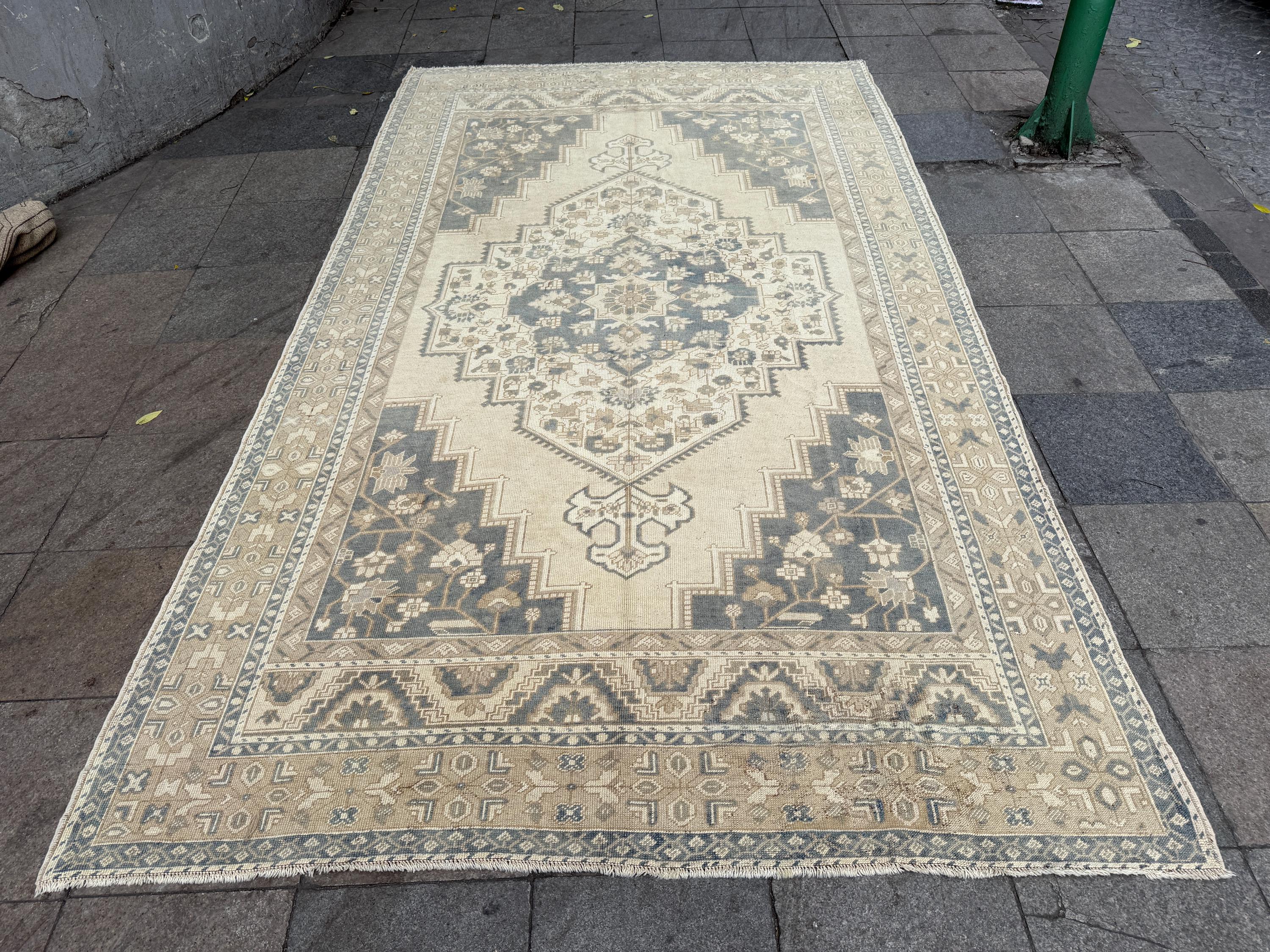 6'8"x11'6" feet Vintage Turkish Anatolian Rug,Blue Color Rug,787