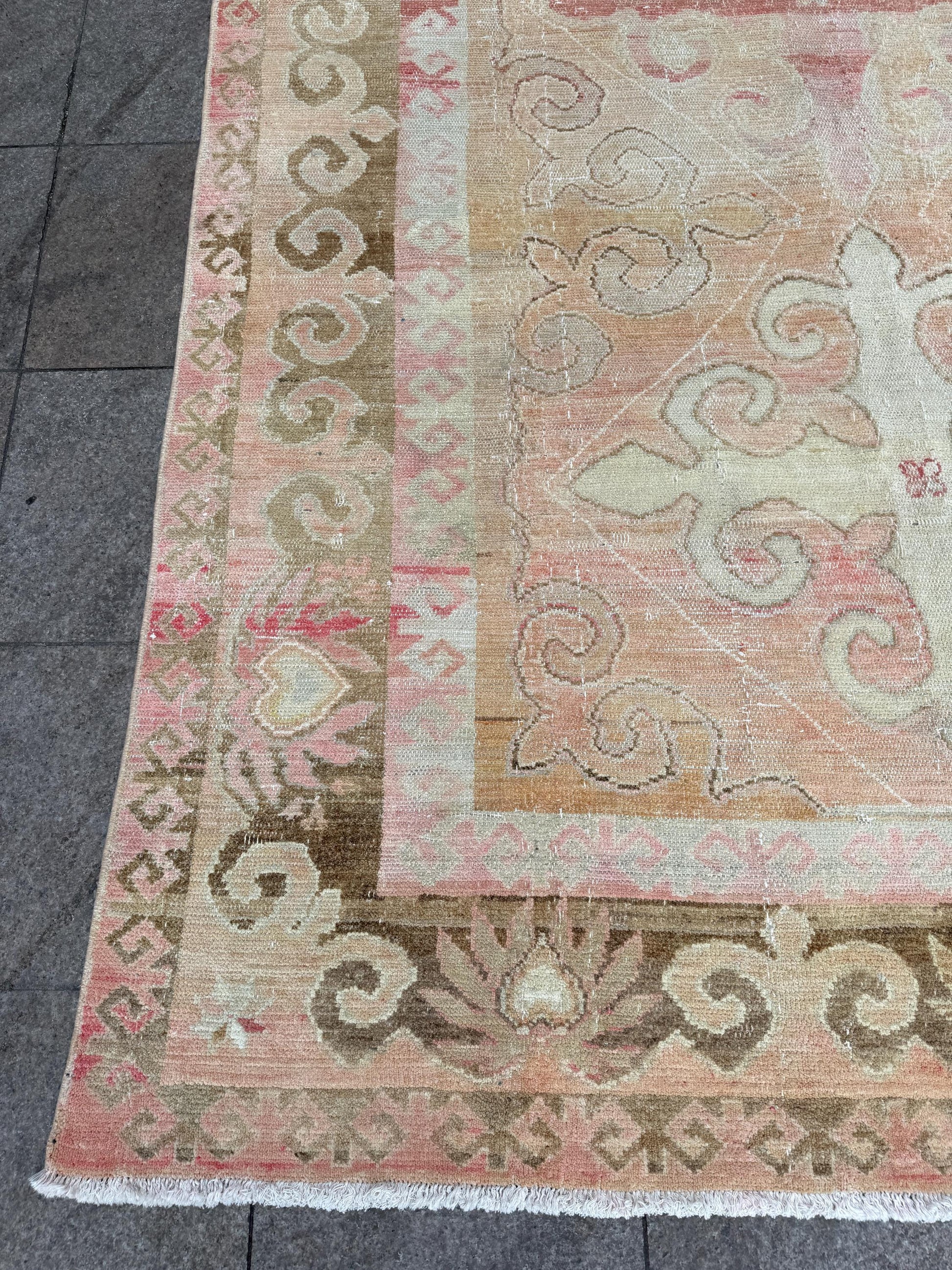 6'5"x10'3" feet Vintage Turkish Anatolian Rug,Orange Color Geometric Rug,92