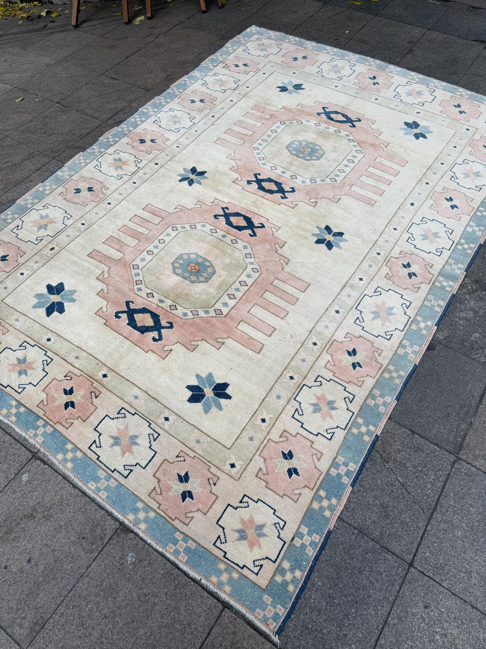 7'x10' feet Vintage Turkish Anatolian Rug,Beige Color Geometric Rug,370