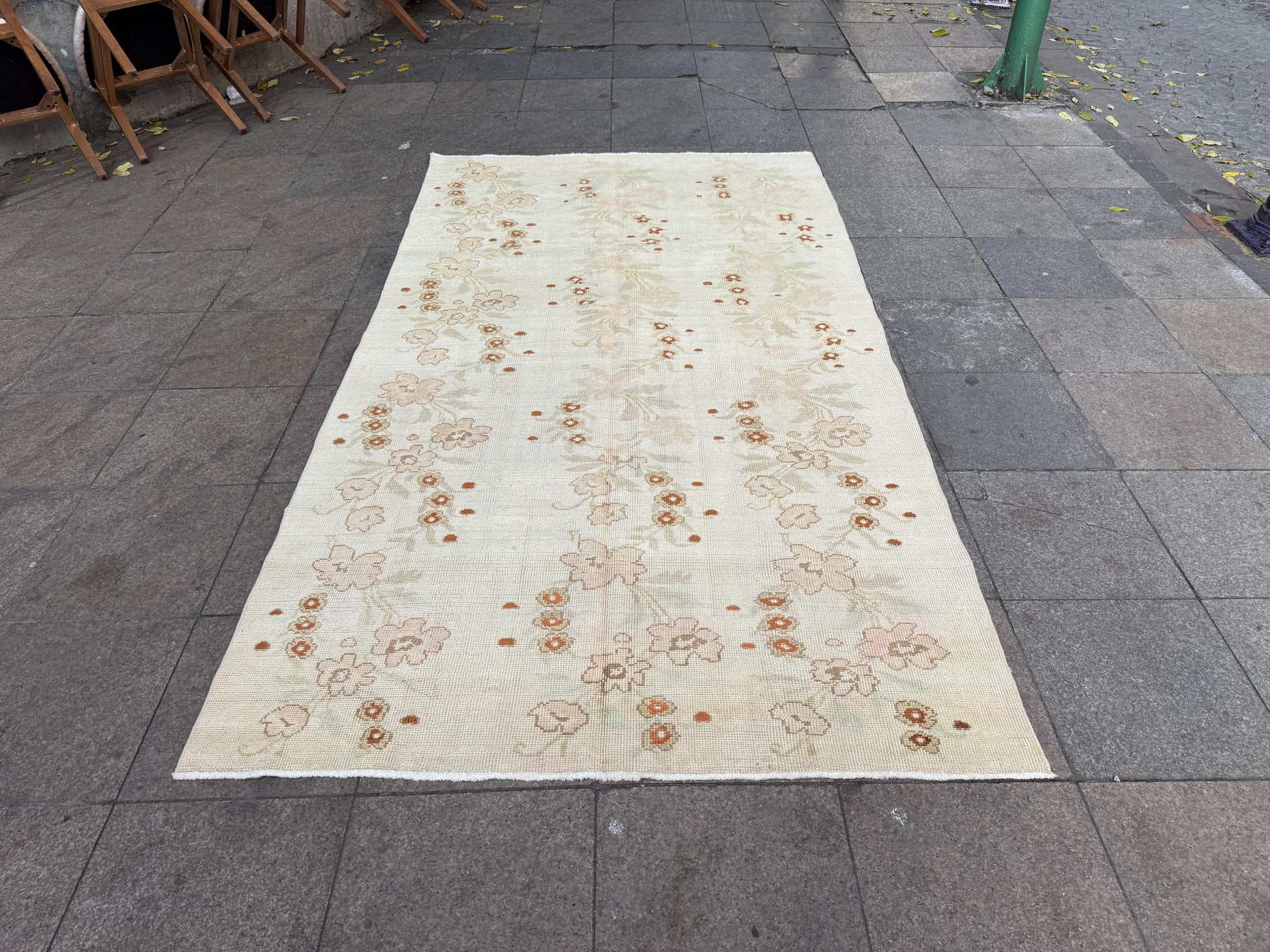 5'x9' feet Vintage Turkish Anatolian Rug,Beige Color Floral Rug,426