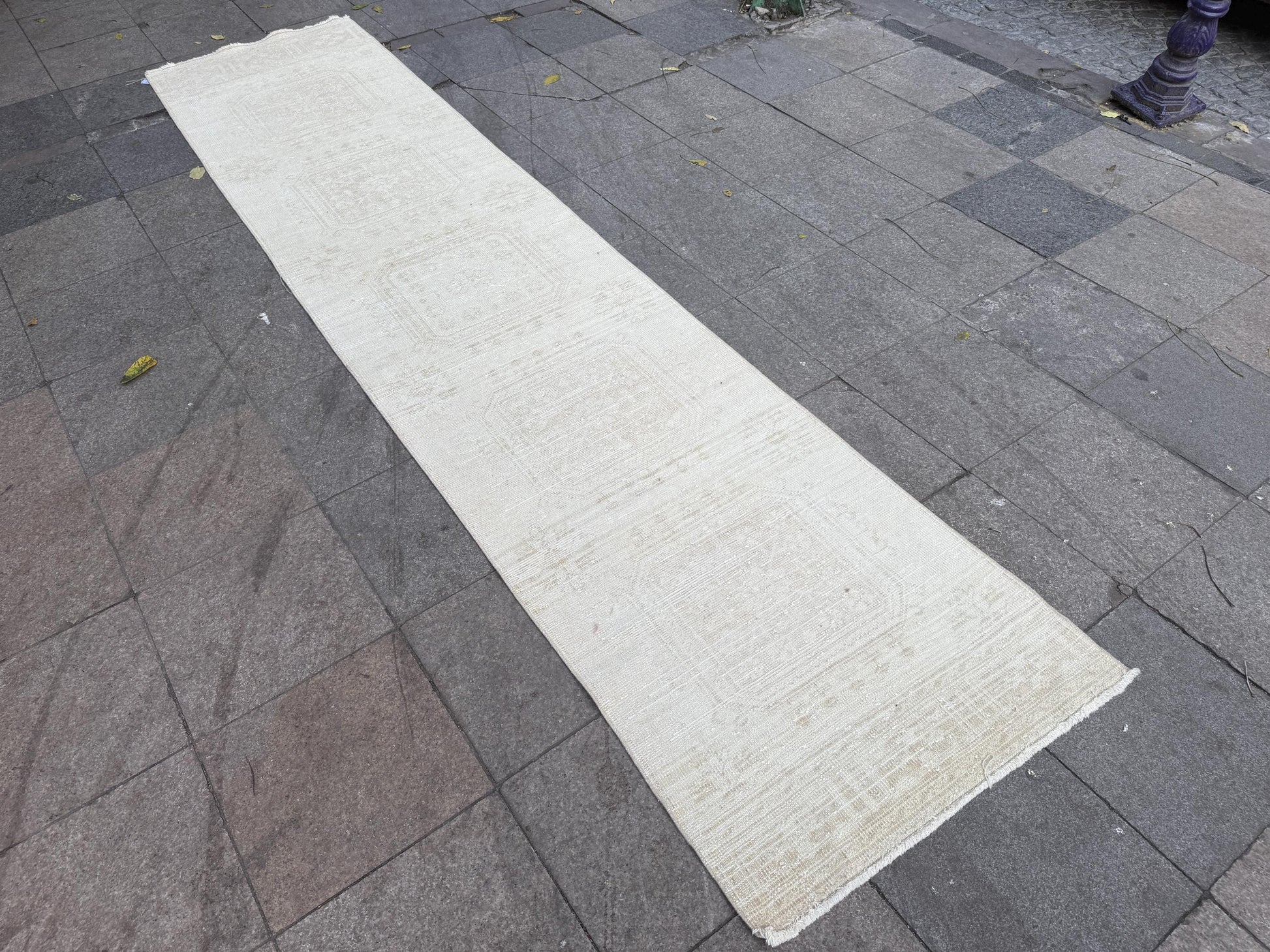 2'9"x12'2" feet Vintage Anatolian Wool Runner Rug,Floral Decoritive Beige Rug ,288