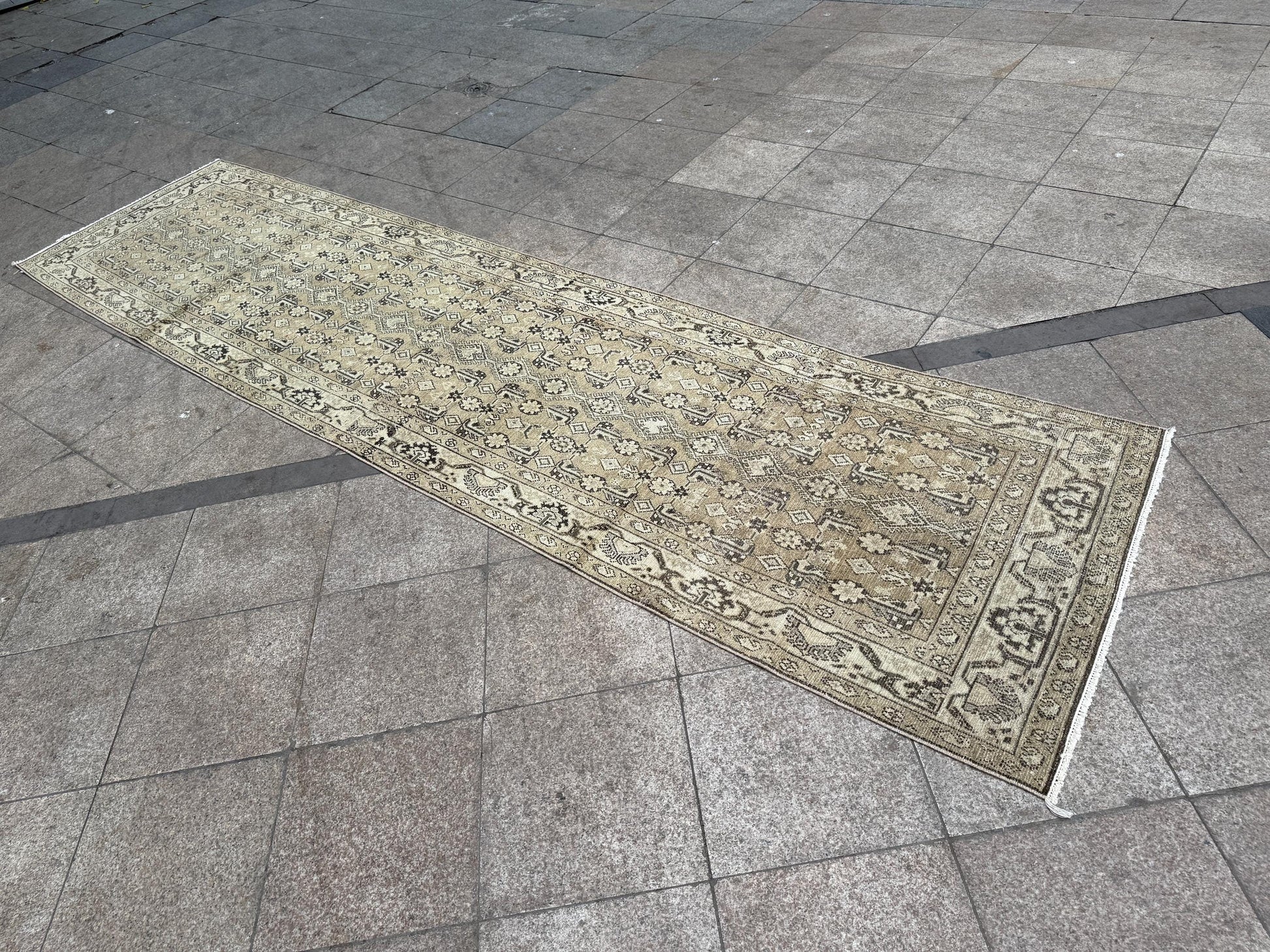 3'4"x13'1" feet Vintage Anatolian Wool Runner Rug,Natural Color Rug ,44