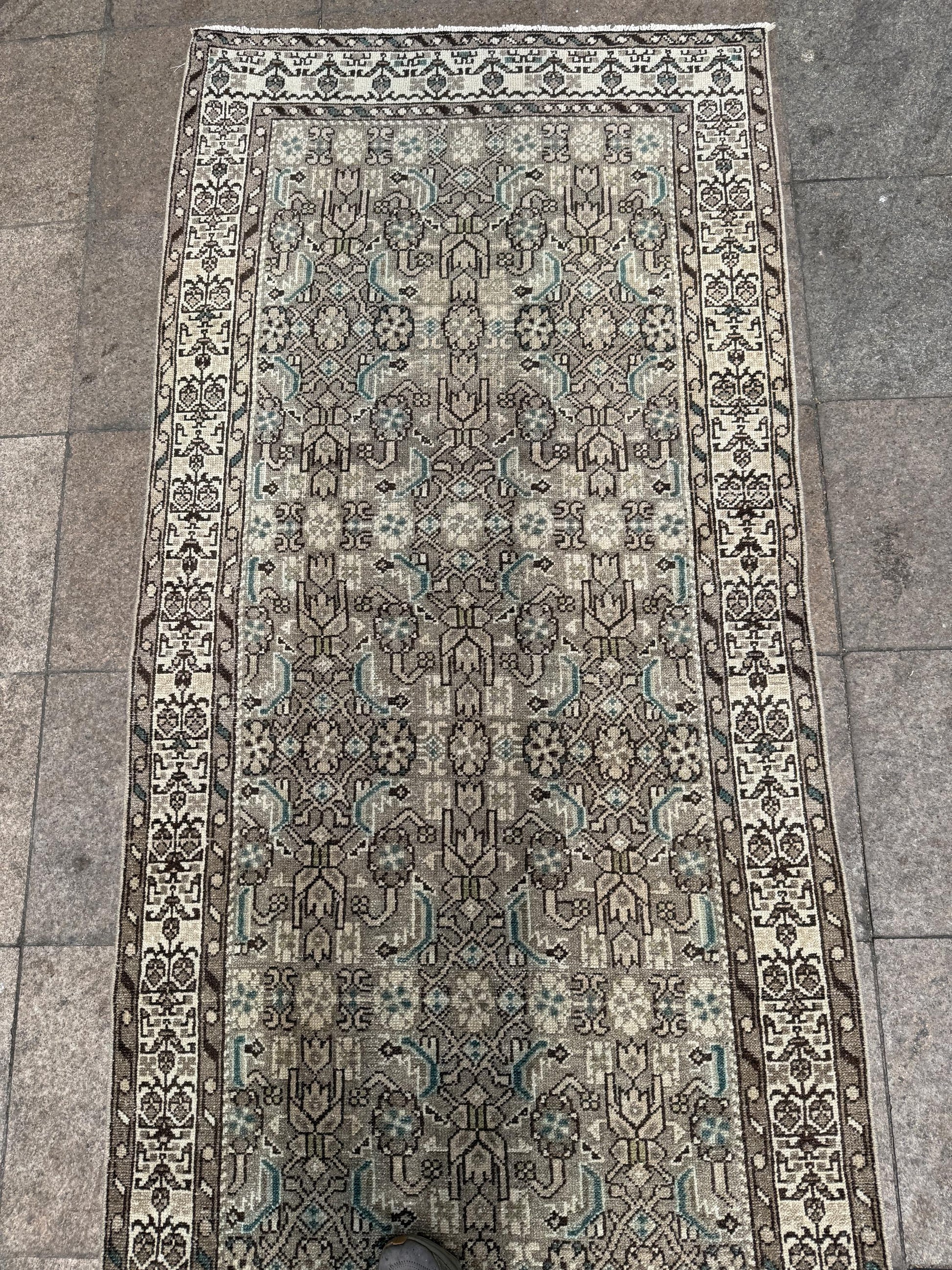 3'6"x14'1" feet Vintage Anatolian Wool Runner Rug,Floral Natural Color Rug ,08