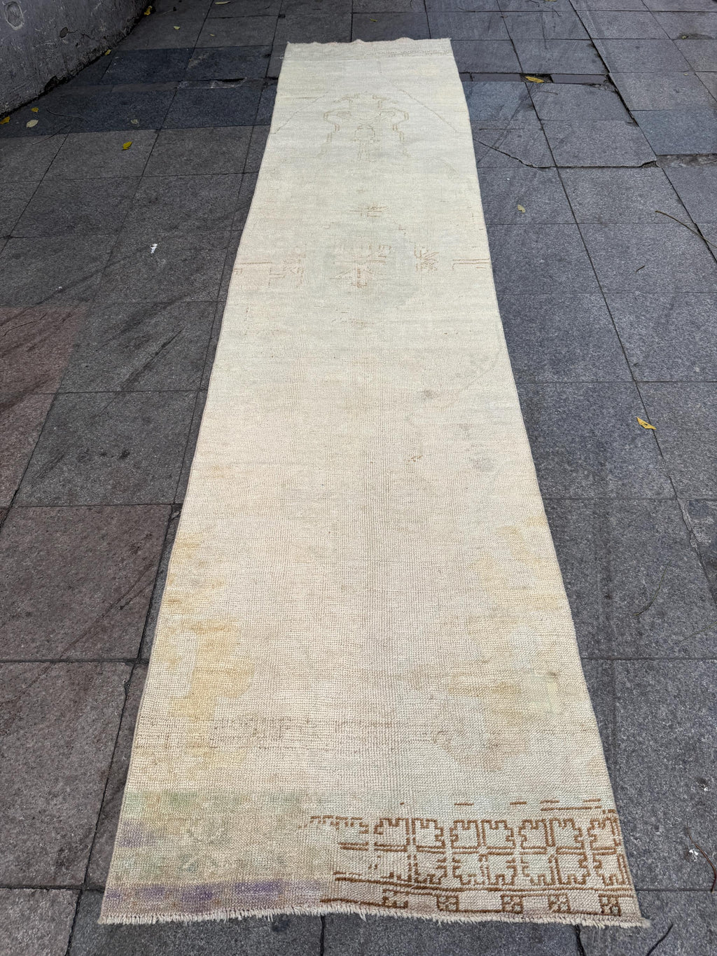 2'10"x12'4" feet Vintage Anatolian Wool Runner Rug,Floral Decoritive Beige Rug ,951