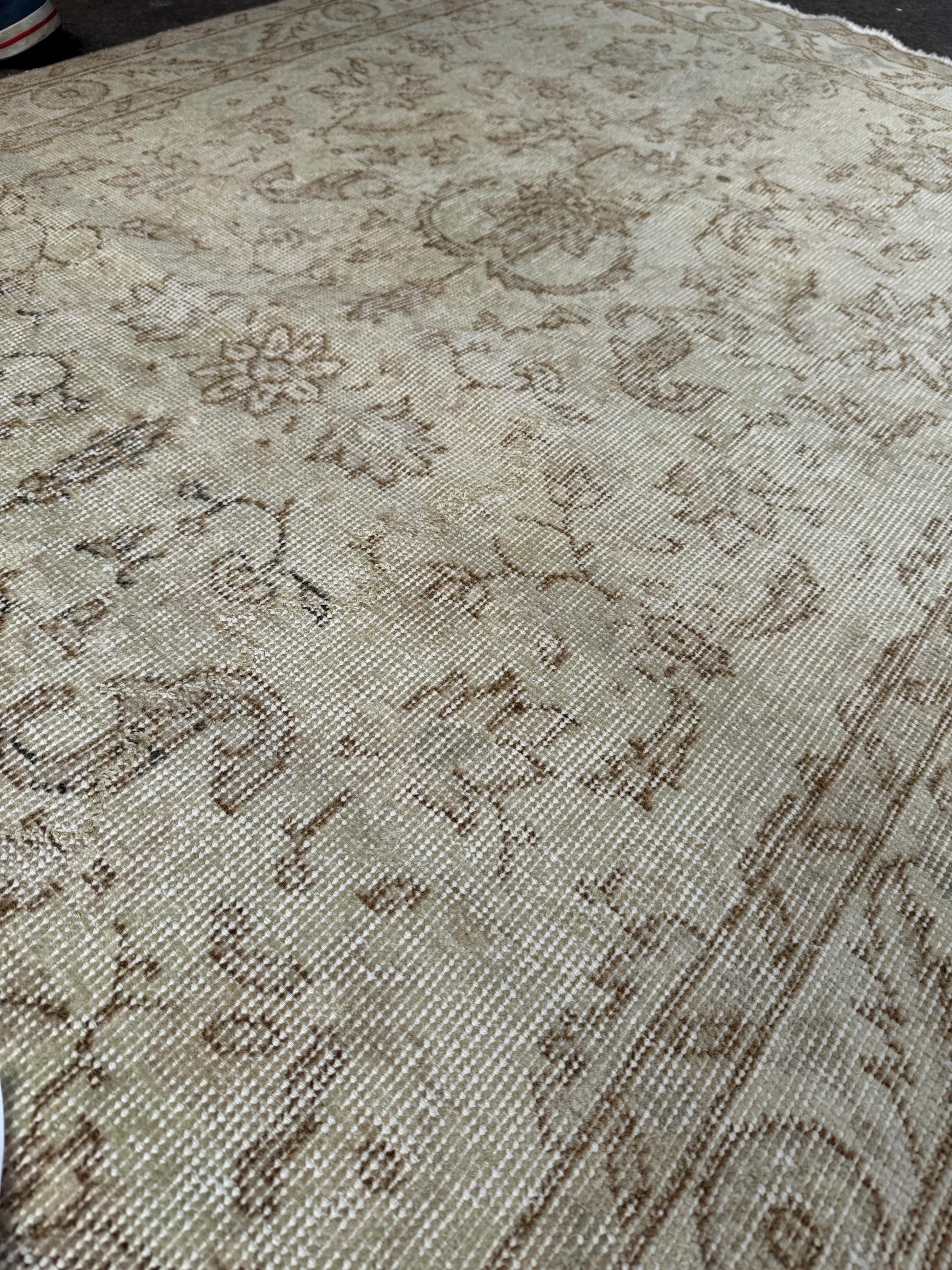 3'10"x6'9" Vintage Anatolian Wool Rug,Floral Decoritive Beige Rug ,357