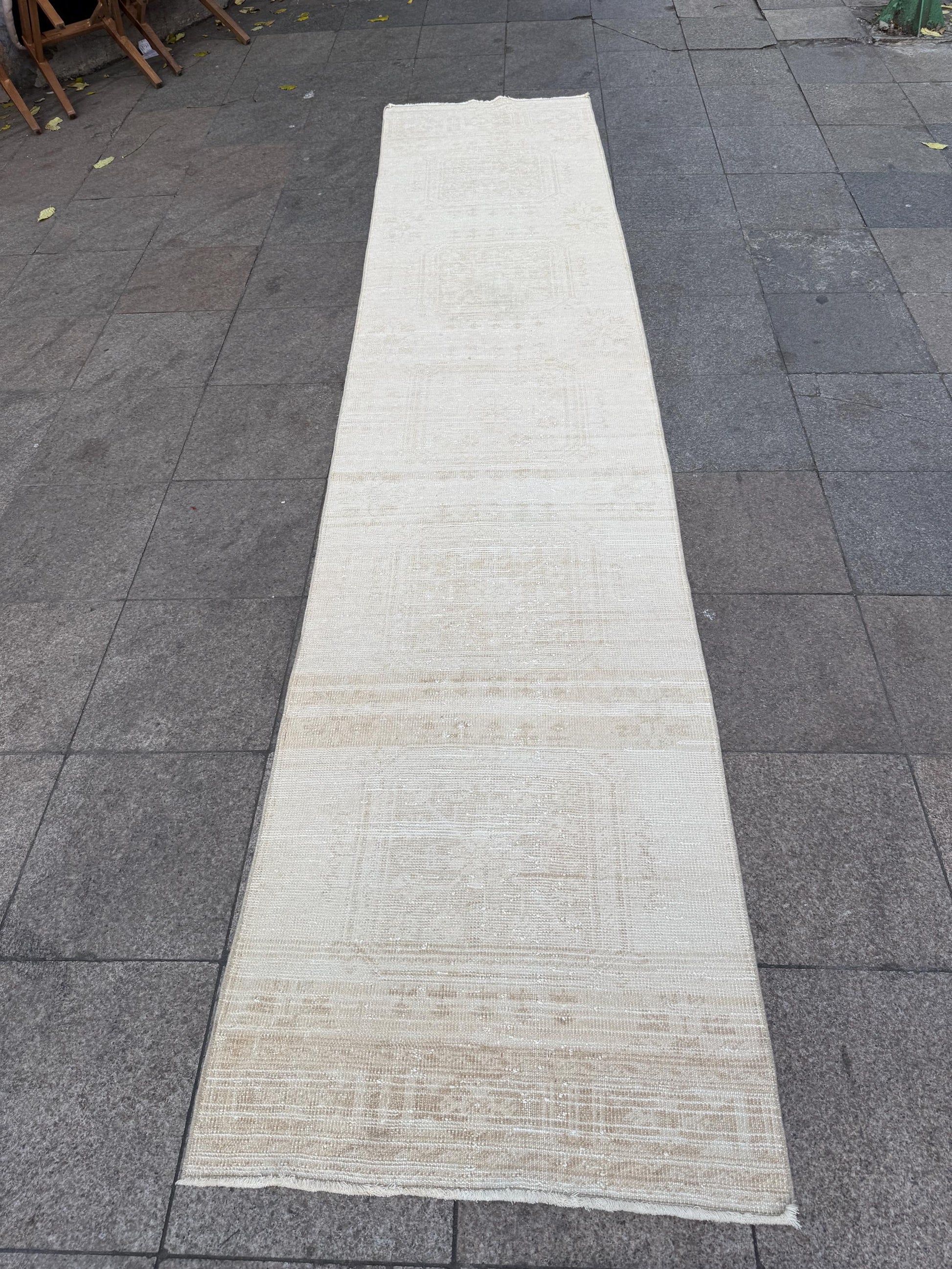 2'10"x12'7" feet Vintage Anatolian Wool Runner Rug,Floral Decoritive Beige Rug ,277