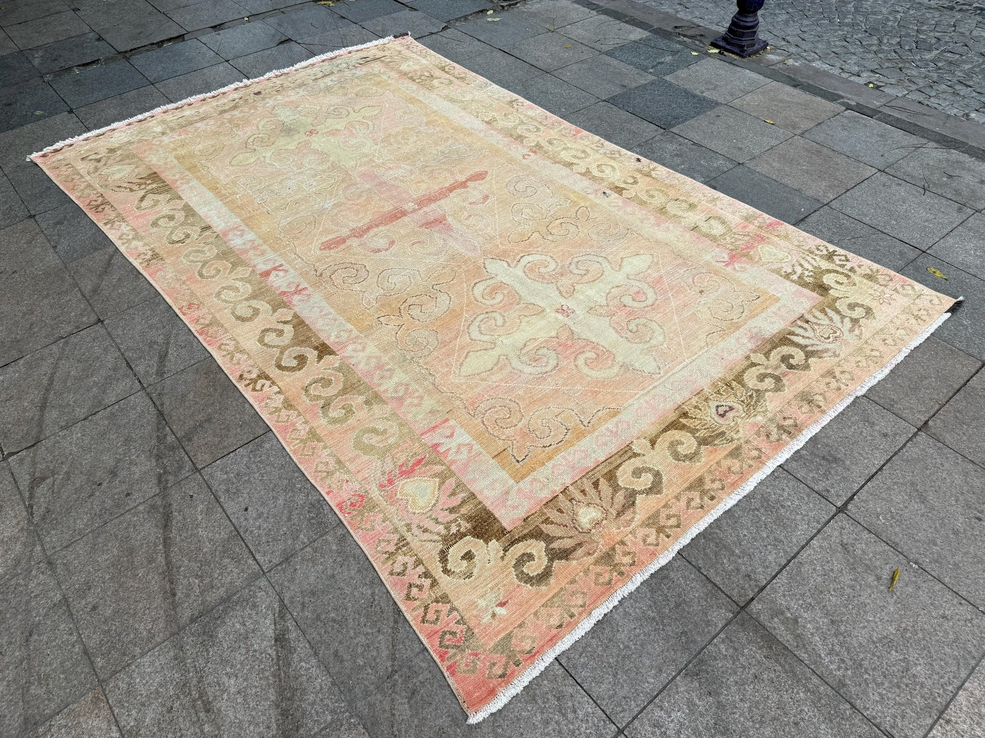 6'5"x10'3" feet Vintage Turkish Anatolian Rug,Orange Color Geometric Rug,92