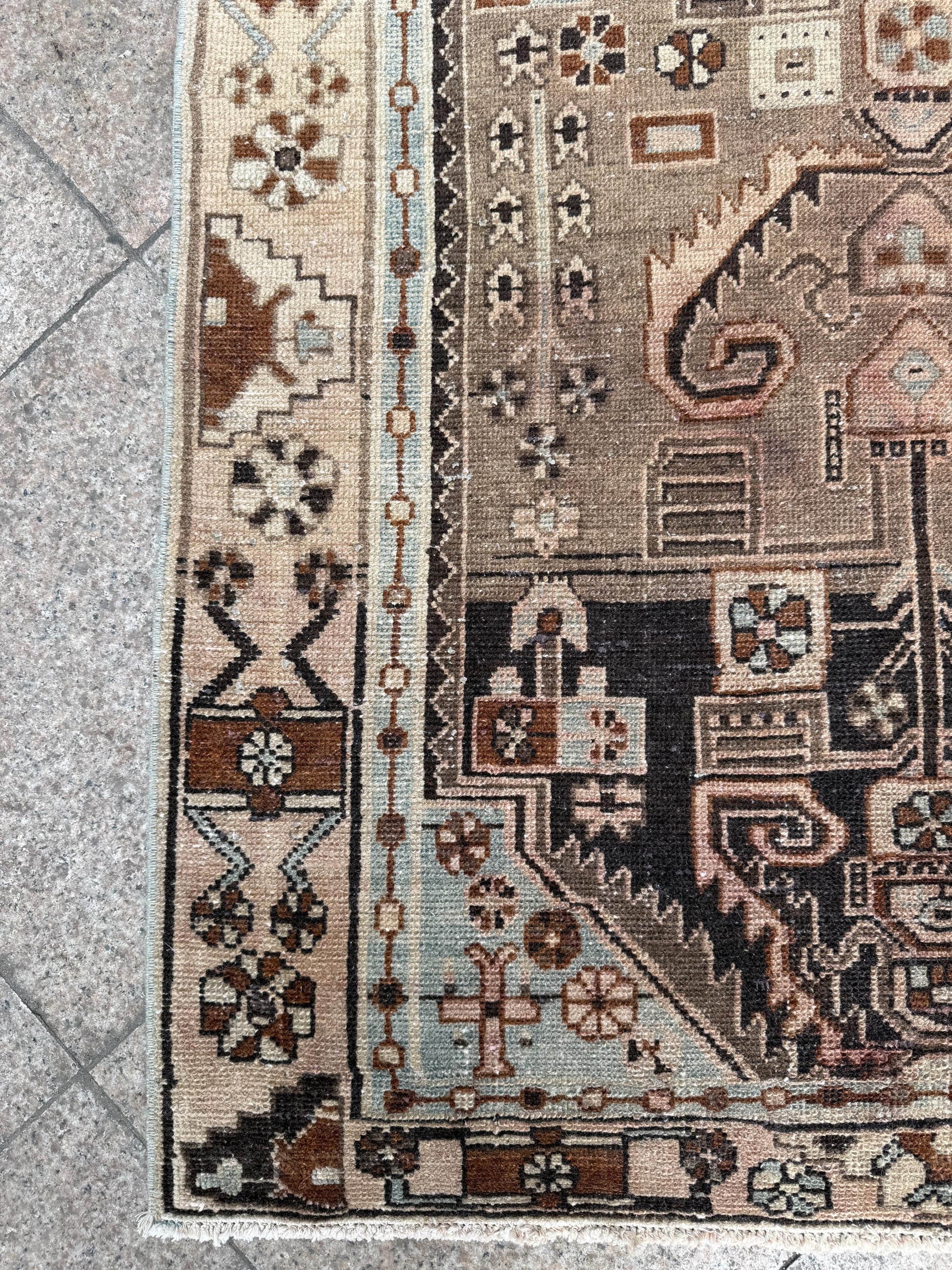 3'6"x16'2" feet Vintage Anatolian Wool Runner Rug,Natural Color Rug ,04