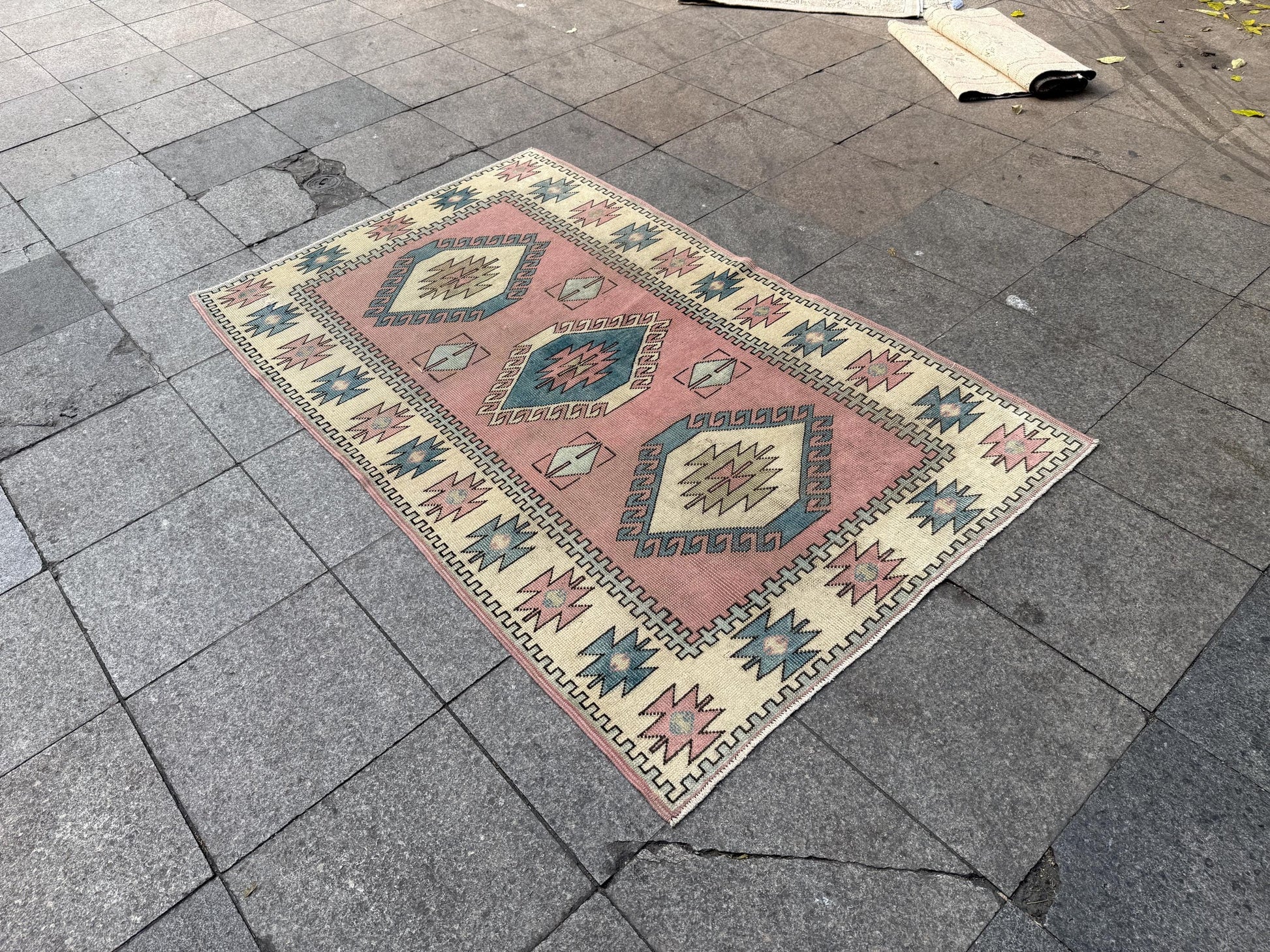 4'x6'3" feet Vintage Turkish Anatolian Rug,Brick color Geometric Rug,269