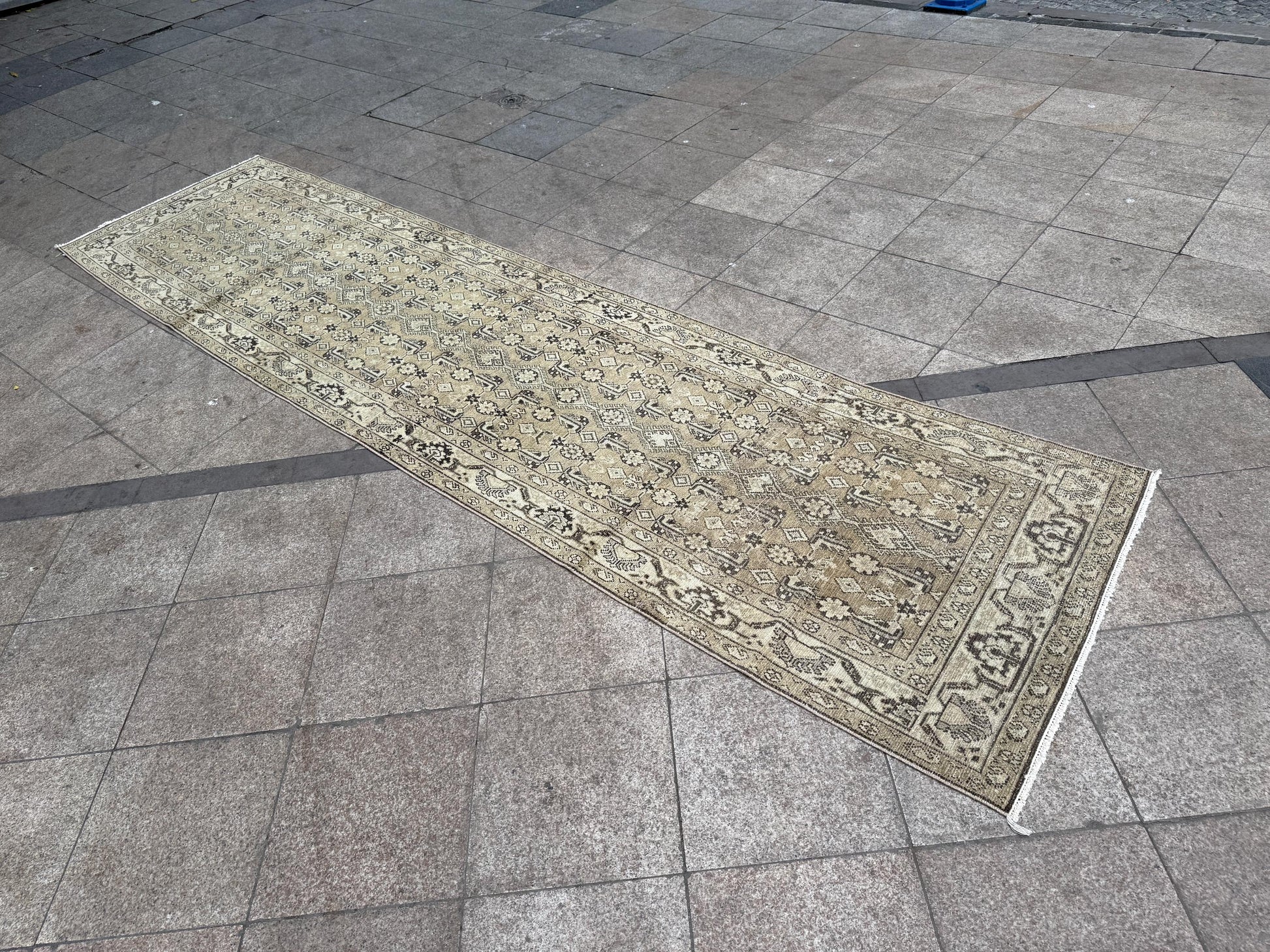 3'4"x13'1" feet Vintage Anatolian Wool Runner Rug,Natural Color Rug ,44