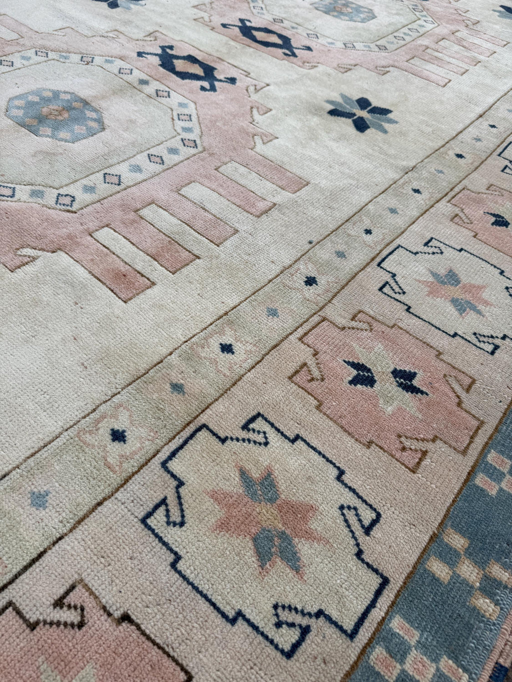 7'x10' feet Vintage Turkish Anatolian Rug,Beige Color Geometric Rug,370