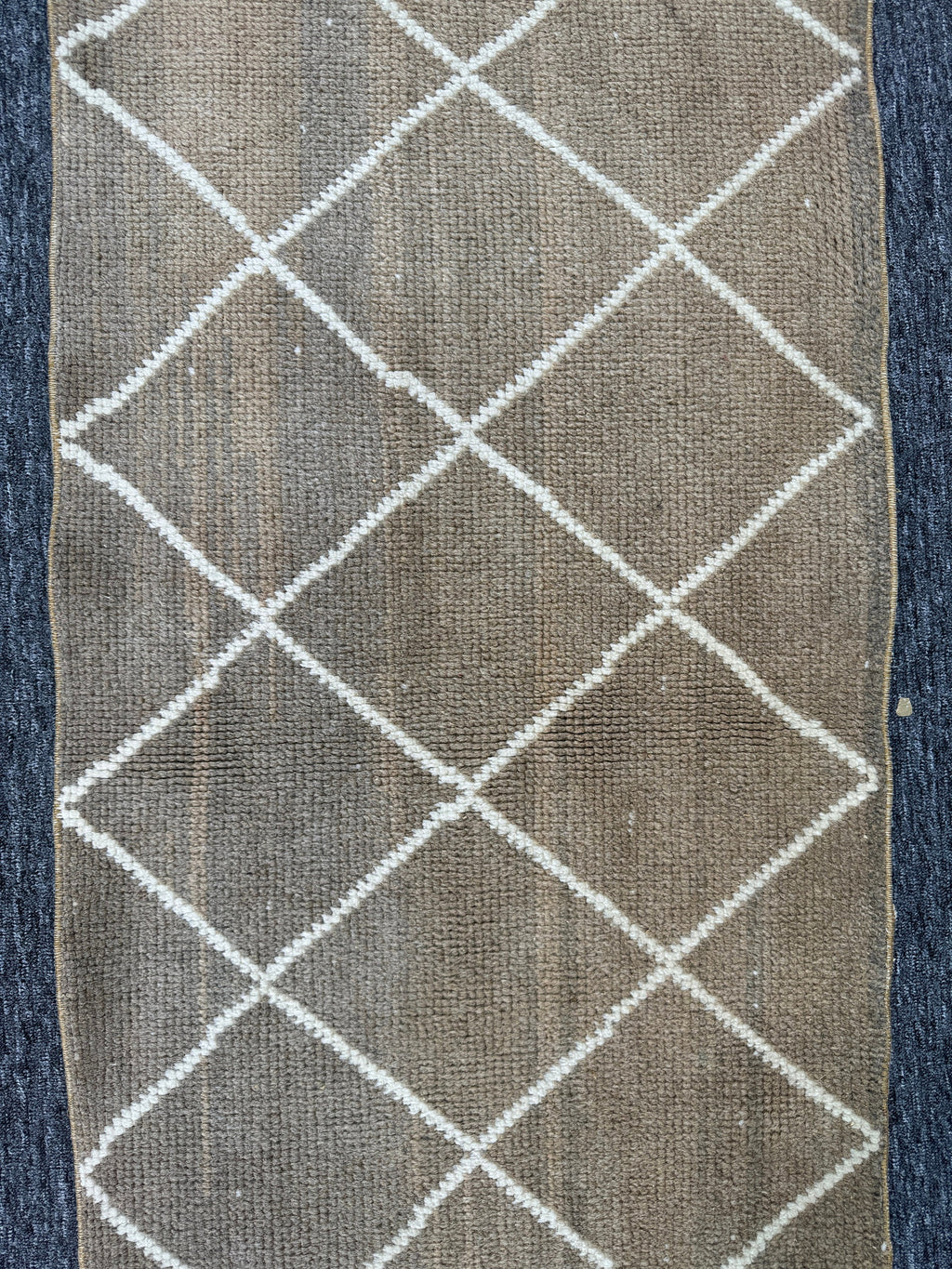 Vintage Turkish Wool Runner Rug, Geometric Brown Cream, 2x7 ft