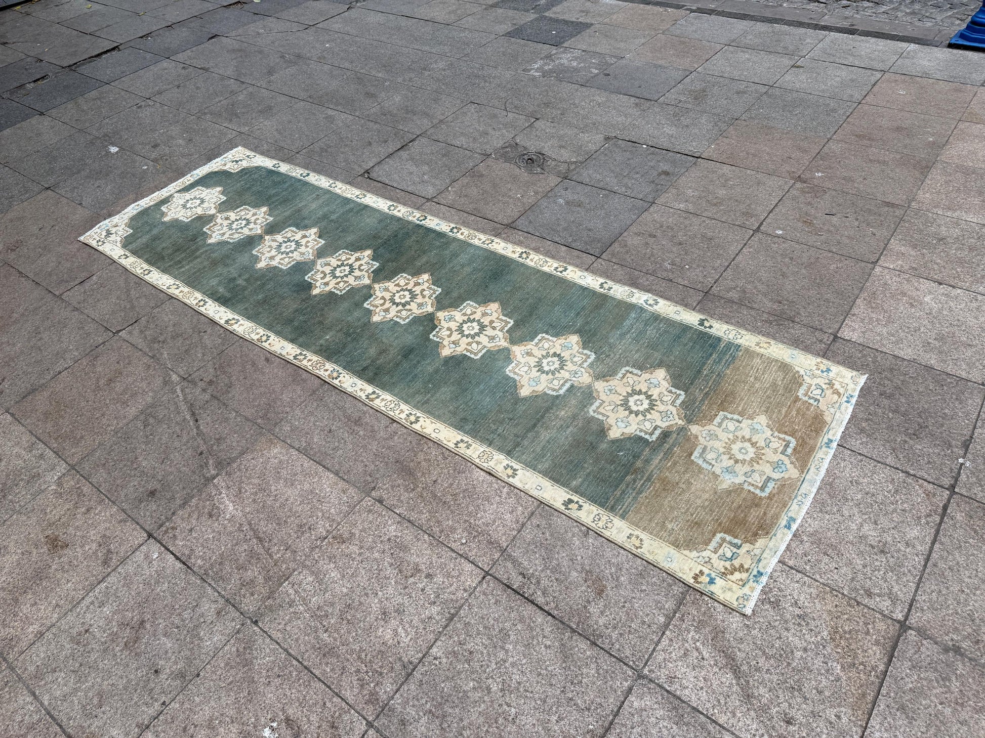 3'x9'5" feet Vintage Anatolian Wool Runner Rug,Geometric Decoritive Blue Rug ,27