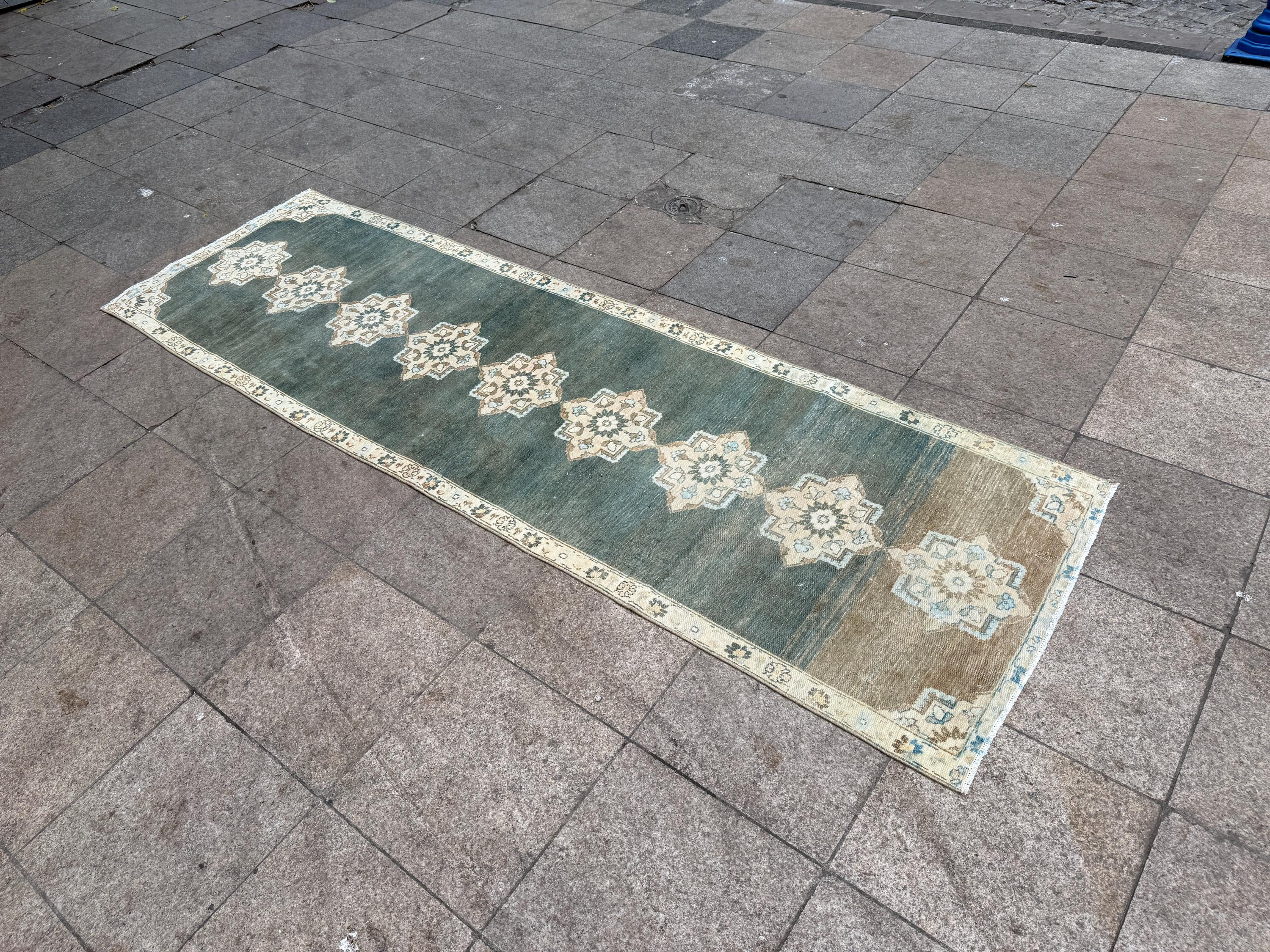 3'x9'5" feet Vintage Anatolian Wool Runner Rug,Geometric Decoritive Blue Rug ,27