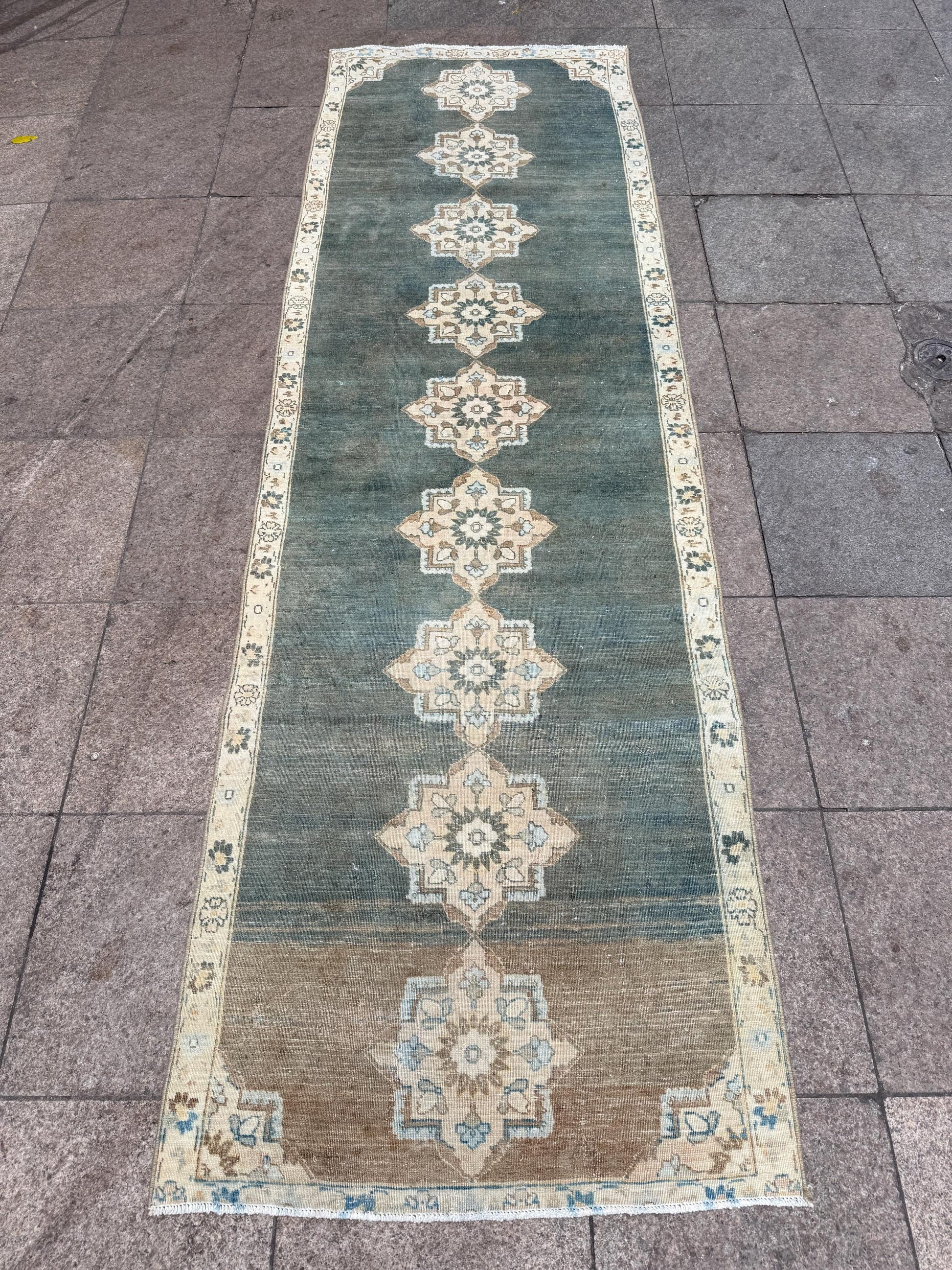 3'x9'5" feet Vintage Anatolian Wool Runner Rug,Geometric Decoritive Blue Rug ,27