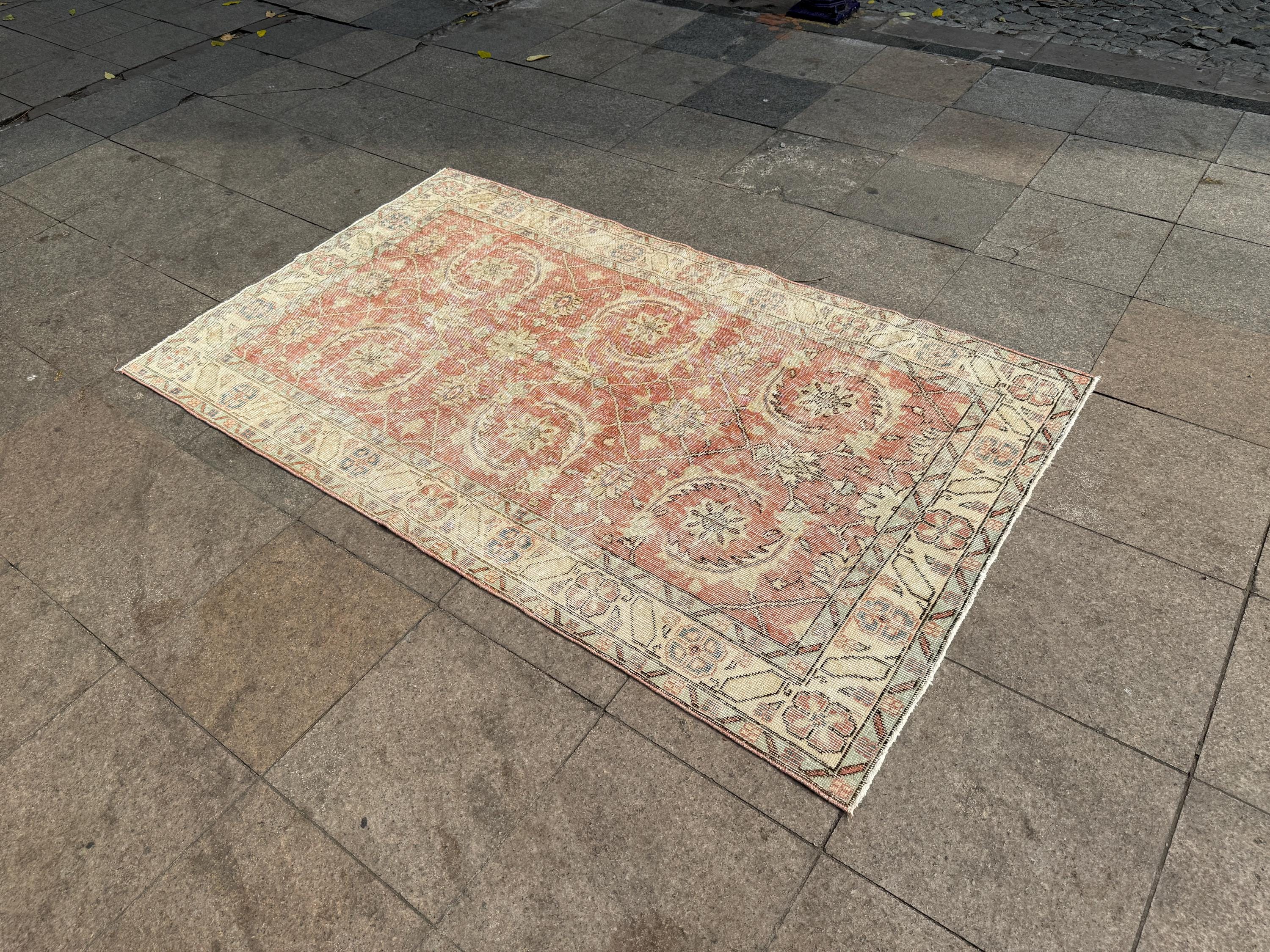3'10"x6'7" feet Vintage Turkish Anatolian Rug,Brick Color Rug,465
