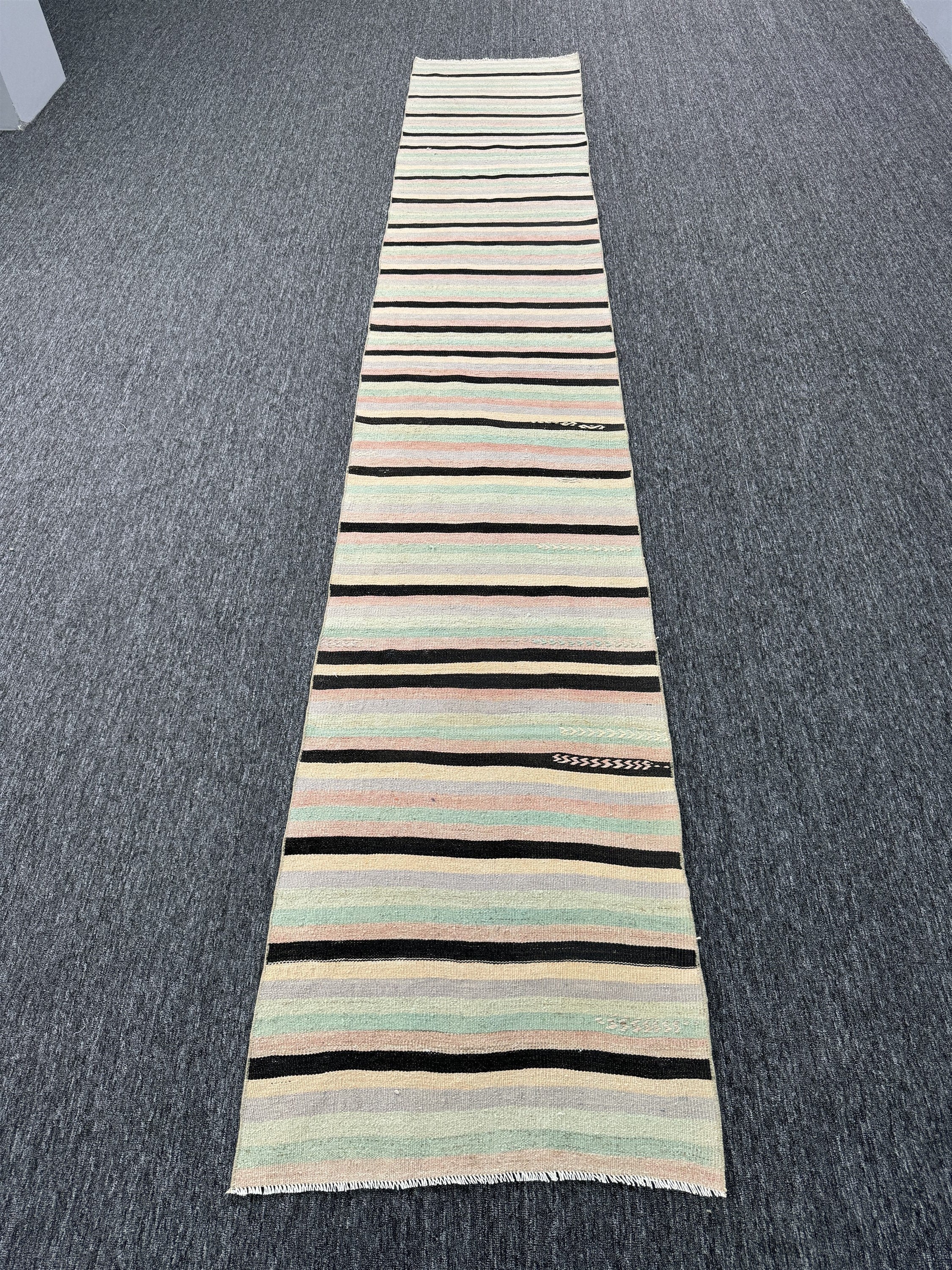 Vintage Turkish Anatolian Wool Runner Rug, Colorful Striped (2'3"x13'5")