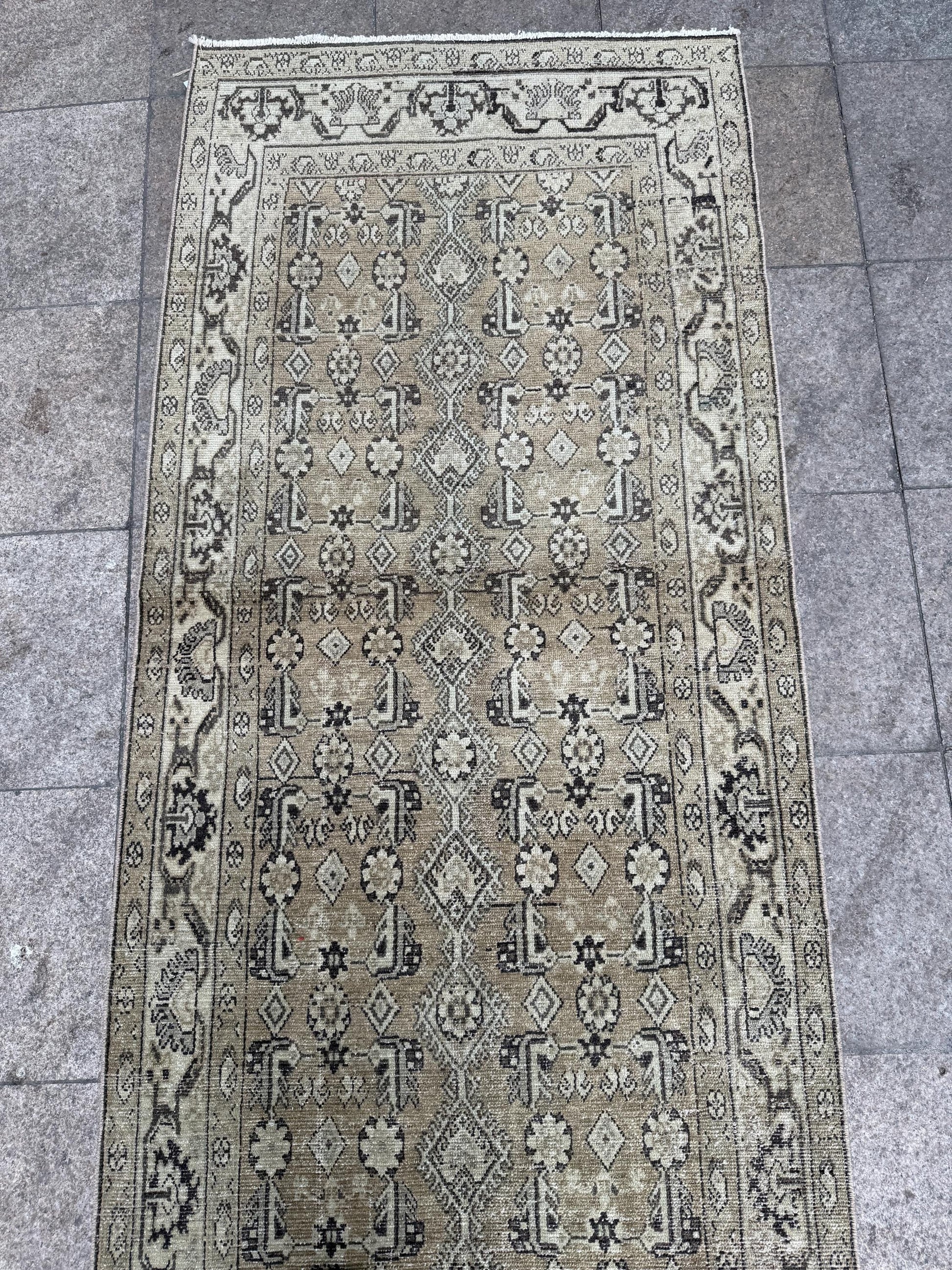 3'4"x13'1" feet Vintage Anatolian Wool Runner Rug,Natural Color Rug ,44