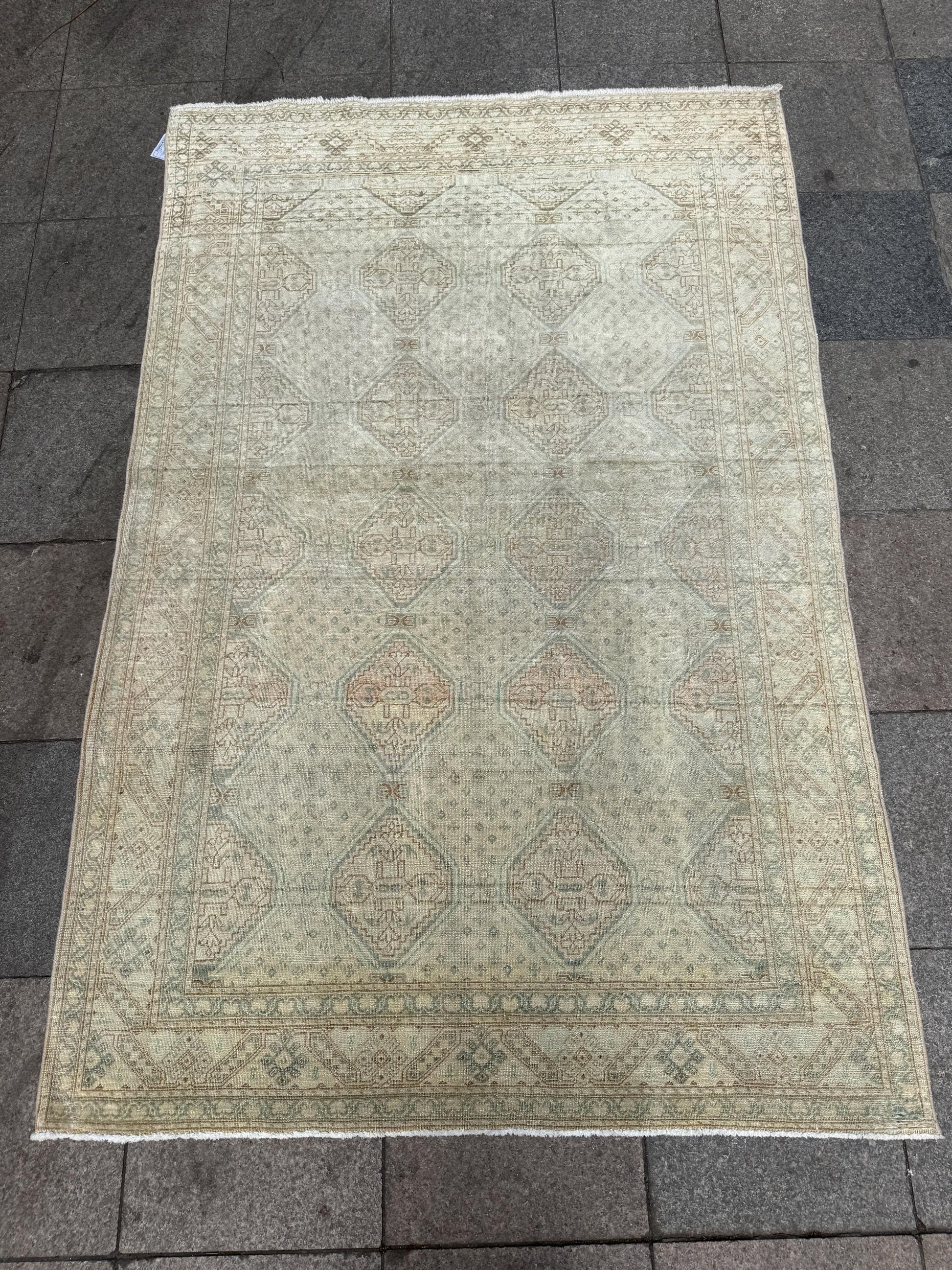 4'8"x7'1" feet Vintage Turkish Anatolian Rug,Brick Color Geometric Rug,274