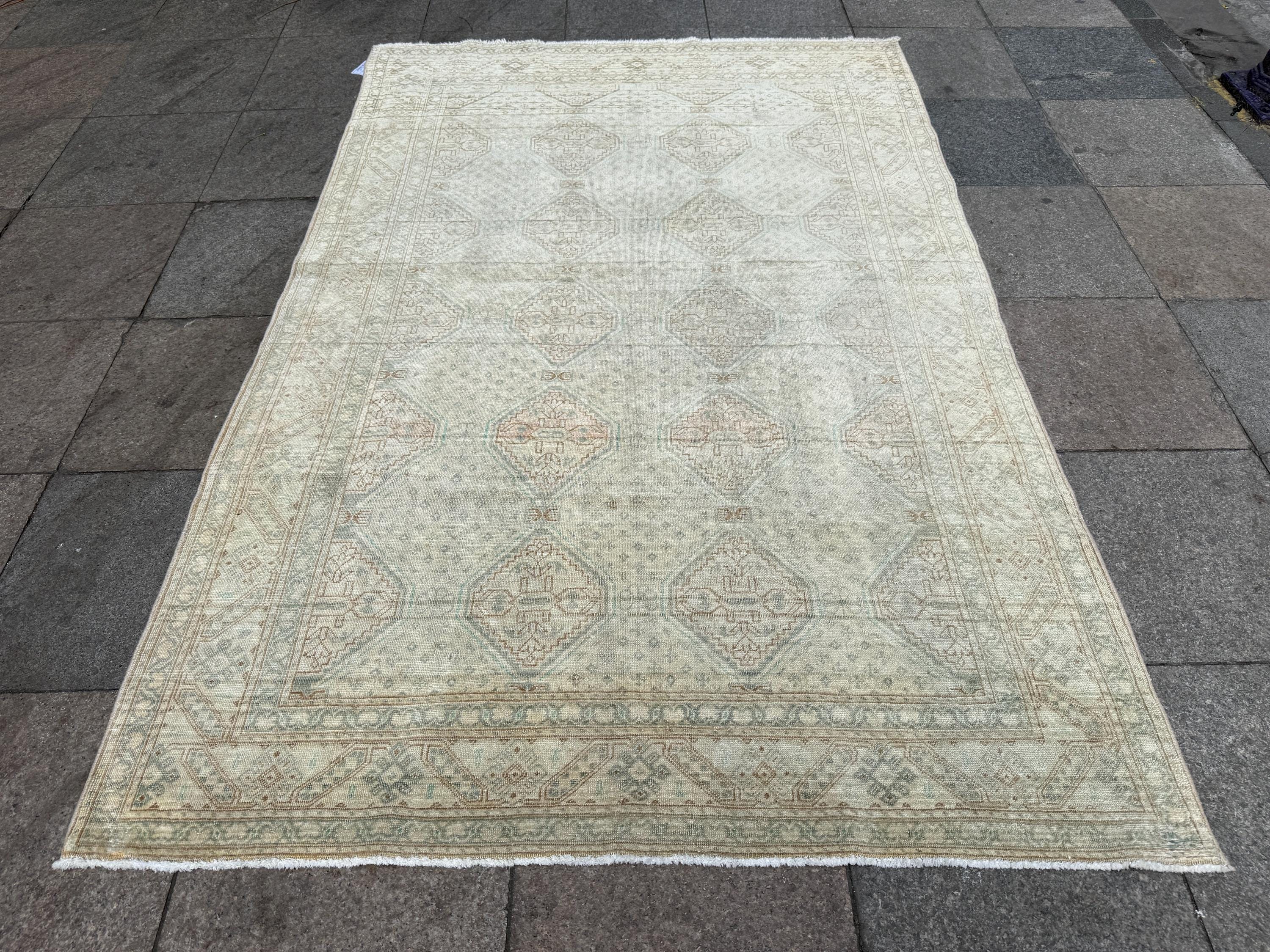 4'8"x7'1" feet Vintage Turkish Anatolian Rug,Brick Color Geometric Rug,274