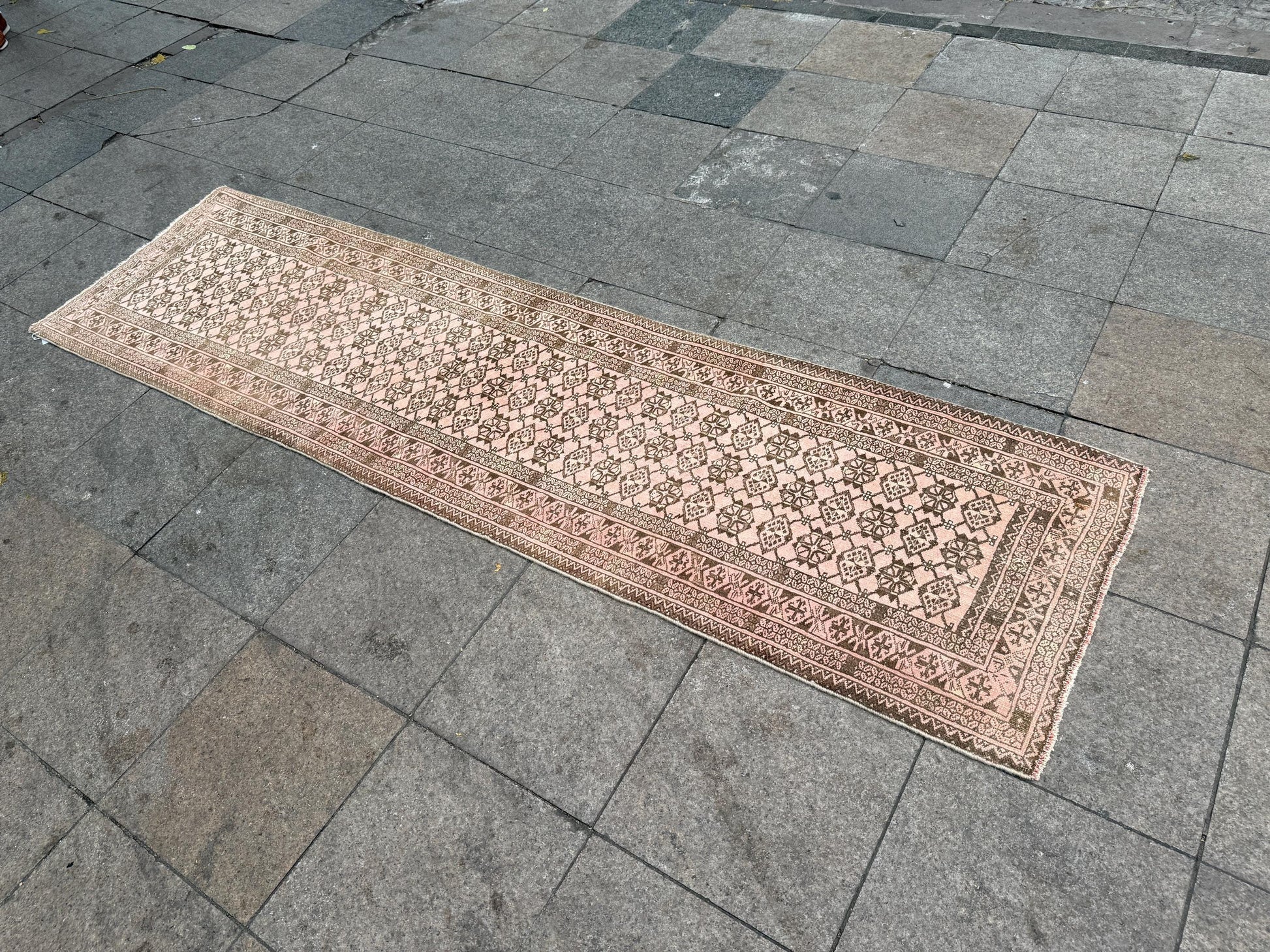 2'6"x9' feet Vintage Anatolian Wool Runner Rug,Floral Decoritive Beige Runner ,135