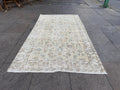 3'10"x6'10" Vintage Anatolian Wool Rug,Floral Decoritive Beige Rug ,126