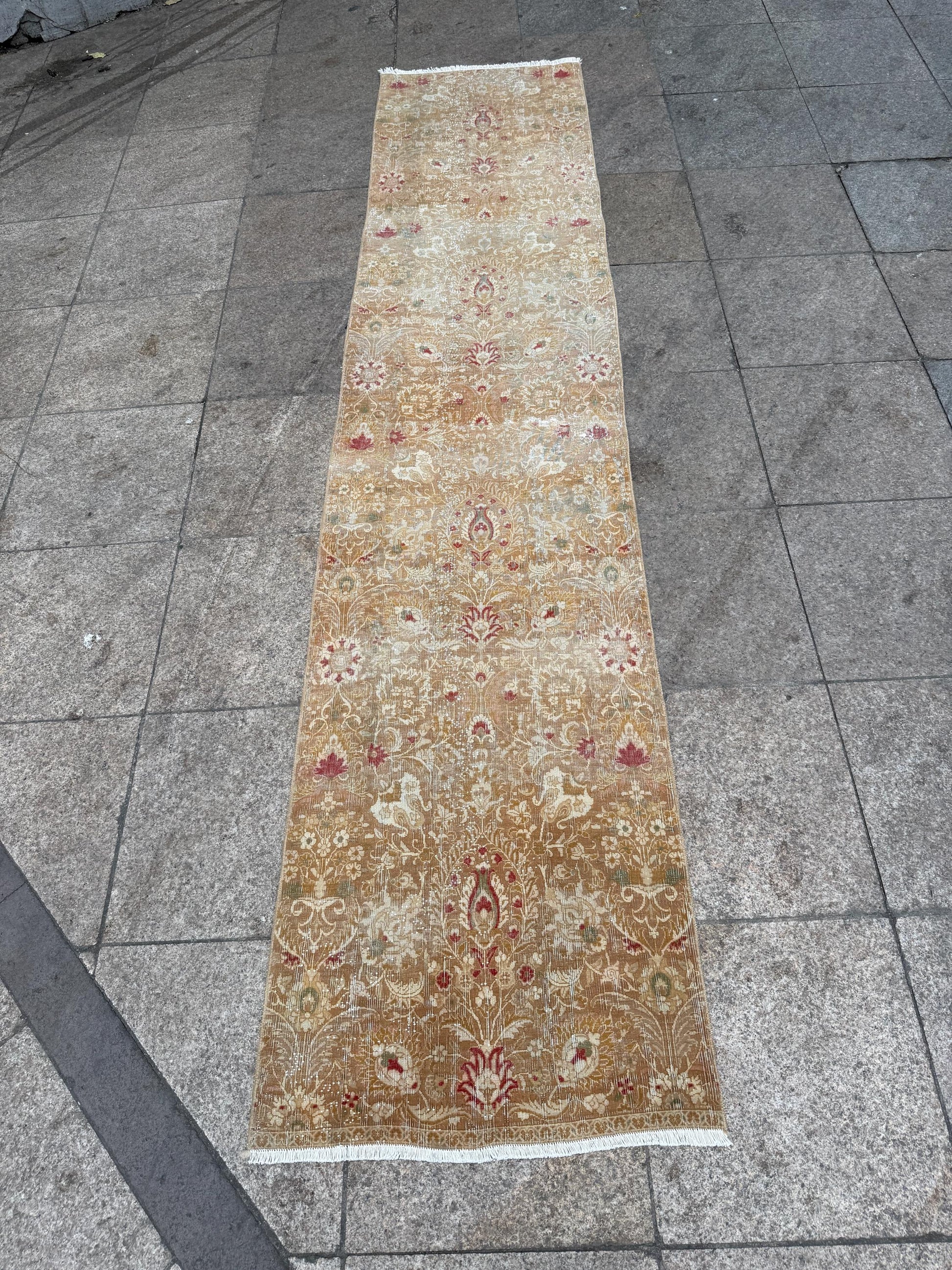 2'1"x9'6" feet Vintage Anatolian Wool Runner Rug,Geometric Decoritive Beige Rug ,564