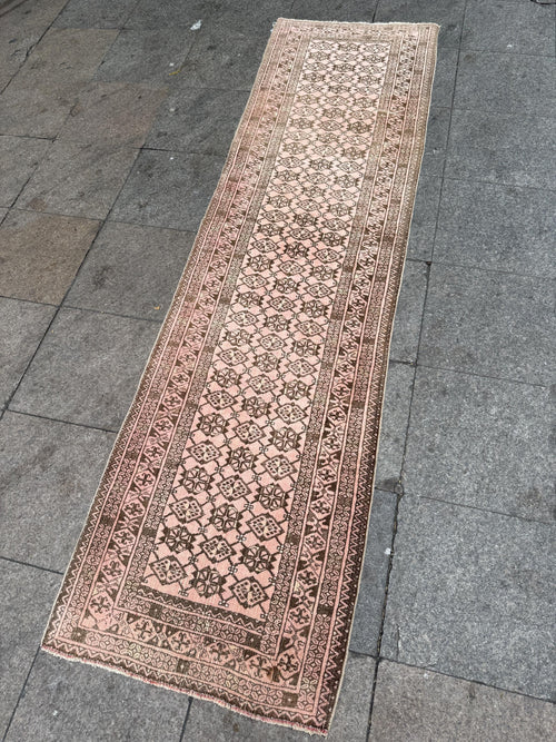 2'6"x9' feet Vintage Anatolian Wool Runner Rug,Floral Decoritive Beige Runner ,135