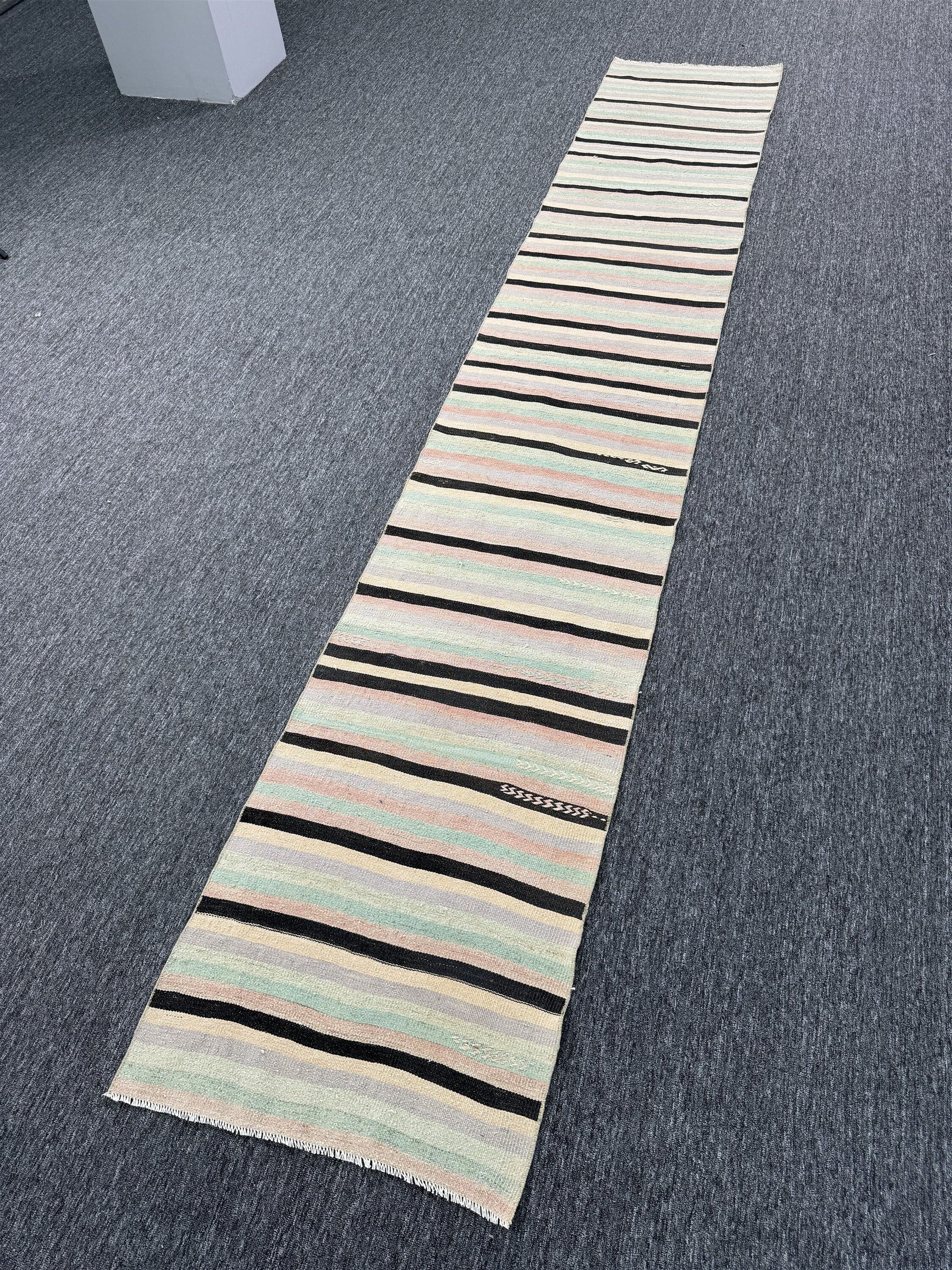 Vintage Turkish Anatolian Wool Runner Rug, Colorful Striped (2'3"x13'5")