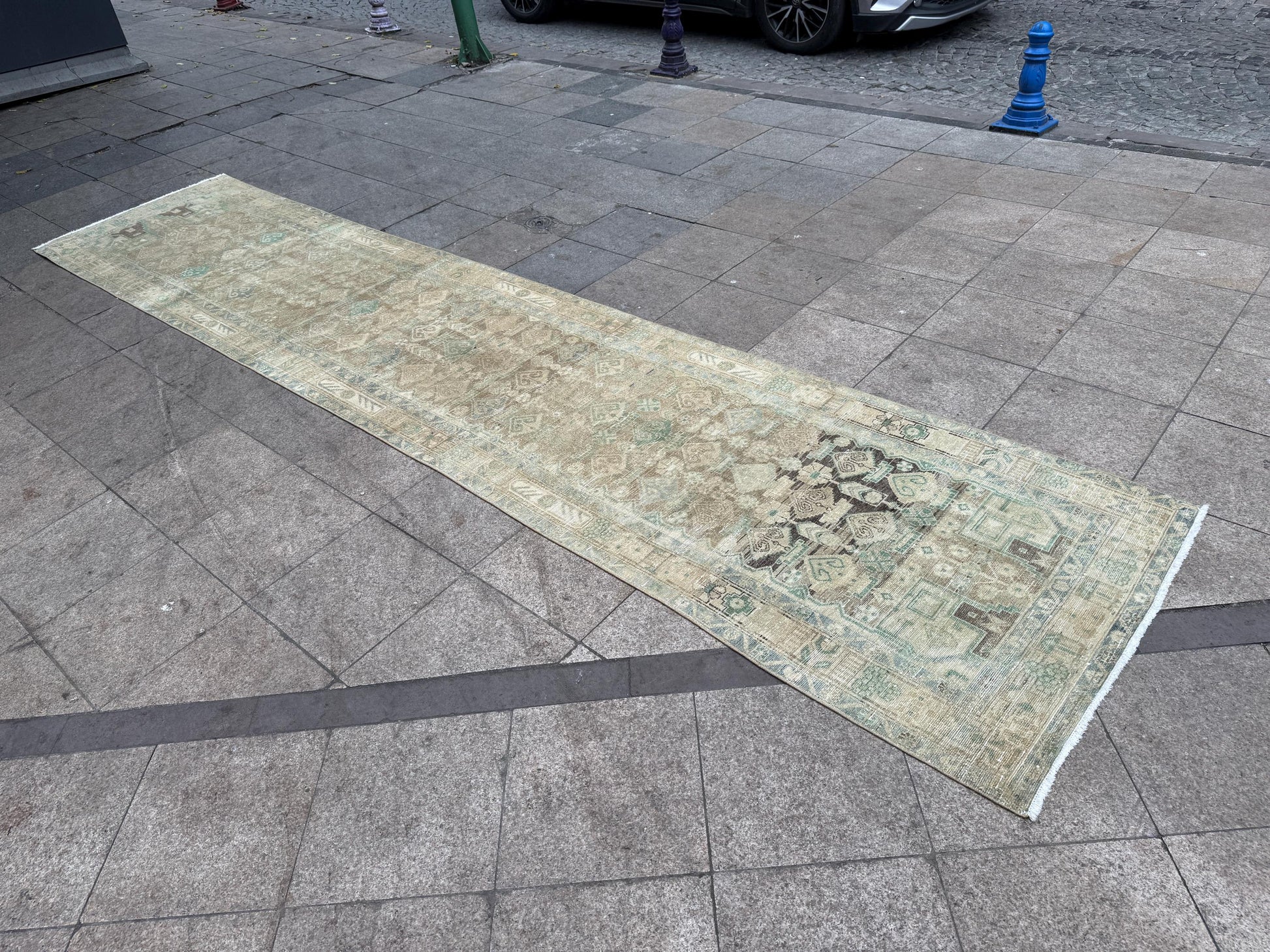 3'4"x15'7" feet Vintage Anatolian Wool Runner Rug,Floral Natural Color Rug ,61