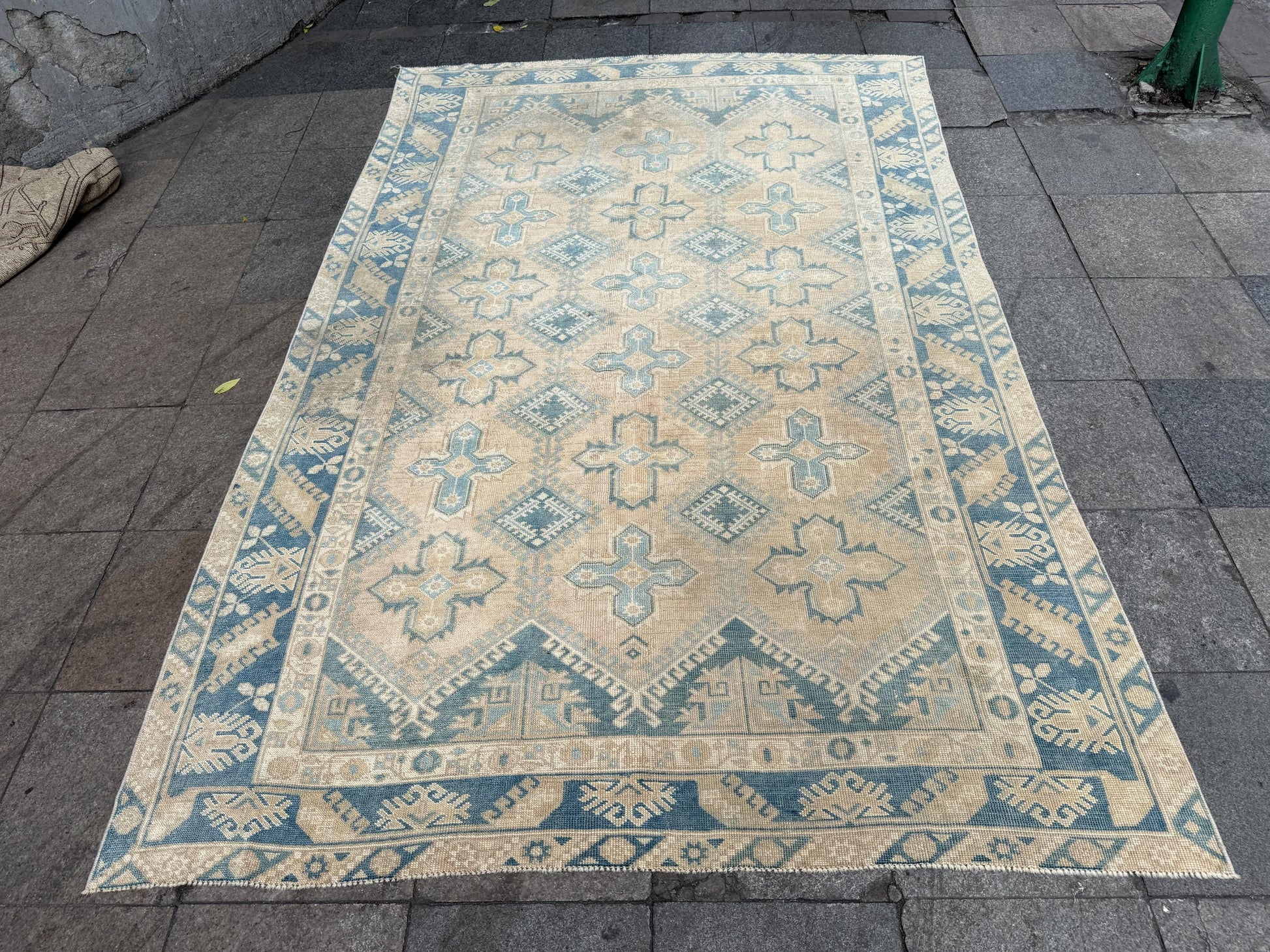 6'3"x9'6" feet Vintage Turkish Anatolian Rug,Beige Color Floral Rug,383